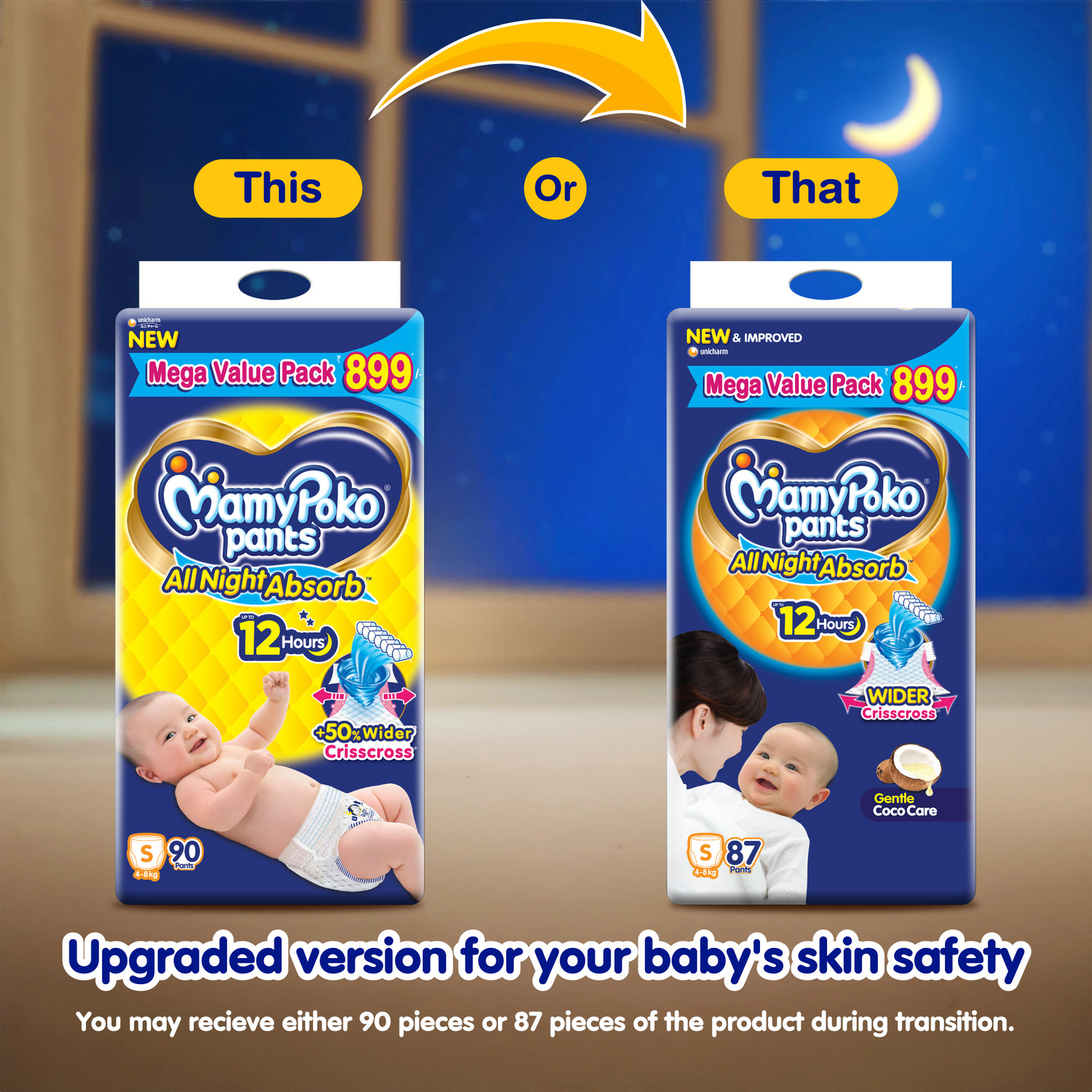 Image of MamyPoko Pants All Night Absorb,Coco Care & 12hr Leakage Protection - S