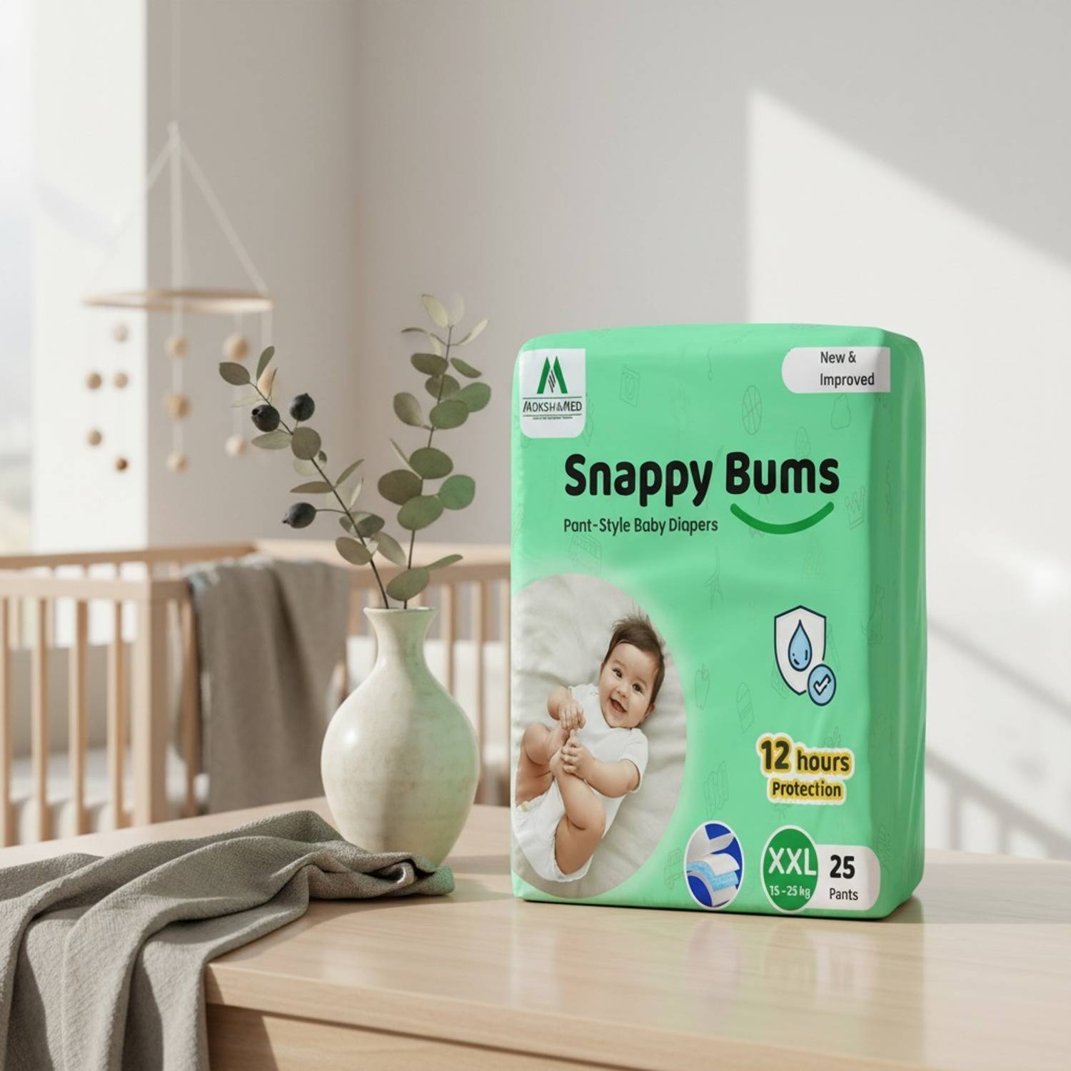 Mokshamed Snappy Bums Soft Fit S (4–8 kg) Pant-Style Baby Diapers