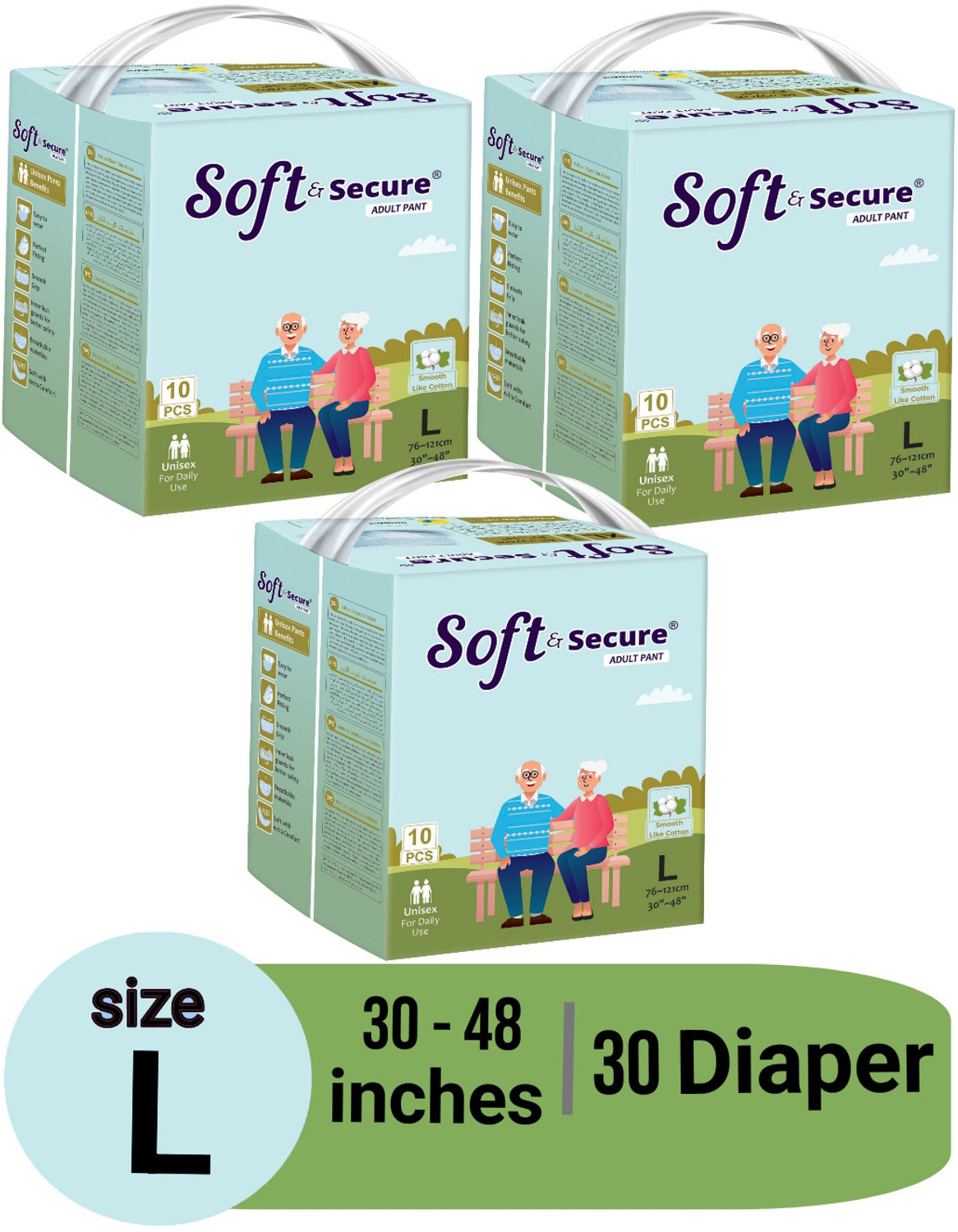 Image of soft & secure Pull Ups Pants Adult Diapers L-Size 30-Pieces|,Waist Size (30-48 Inch) Adult Diapers - L