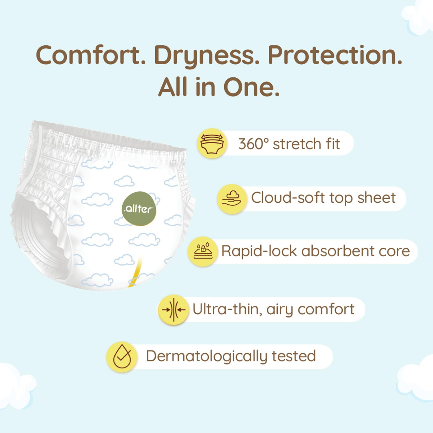 Image of Allter Breeze Baby Diaper Pants (12-17 Kgs) AirFit Technology for Breathable Comfort Pant Diapers - XL