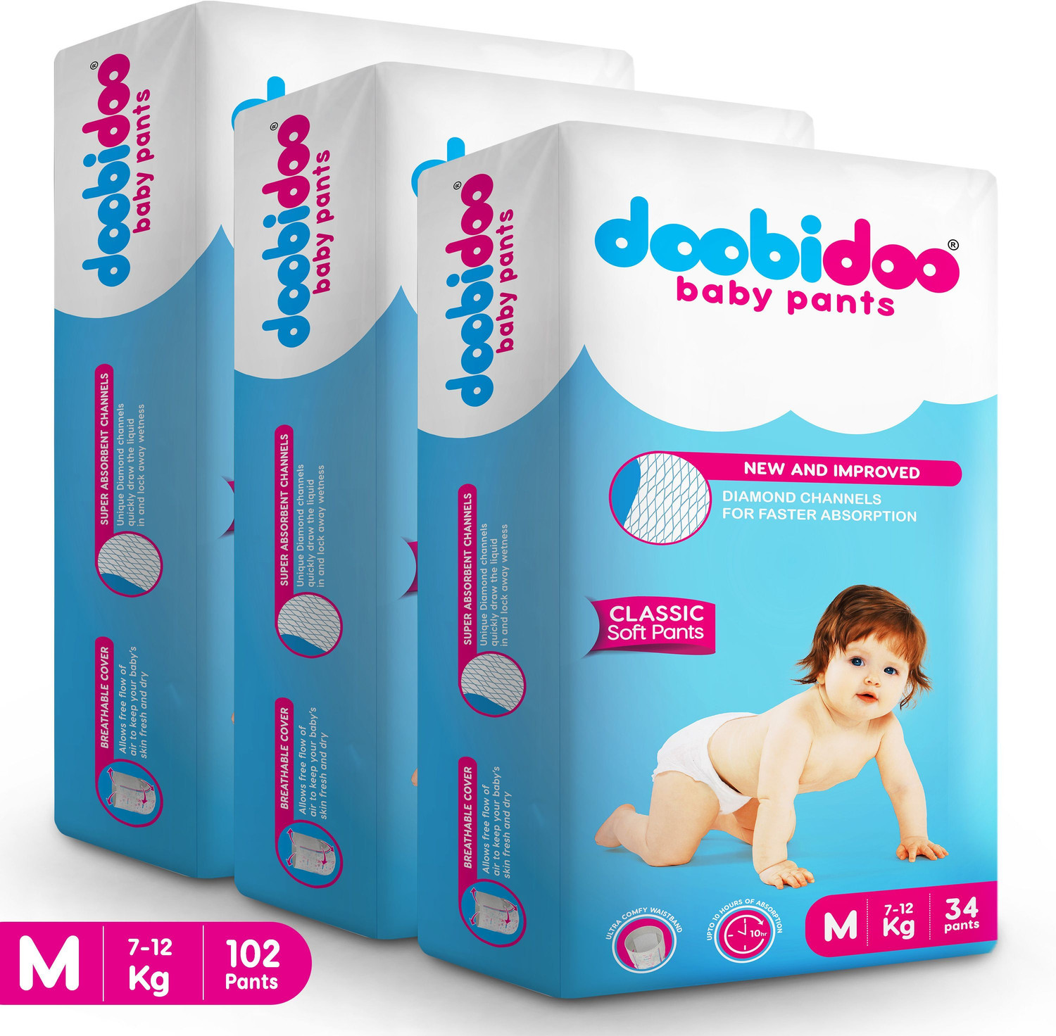 Image of Doobidoo Newly Improved Classic Soft Diaper Anti-Leak Highly Absorbent Baby Pant 7-12 Kg - M