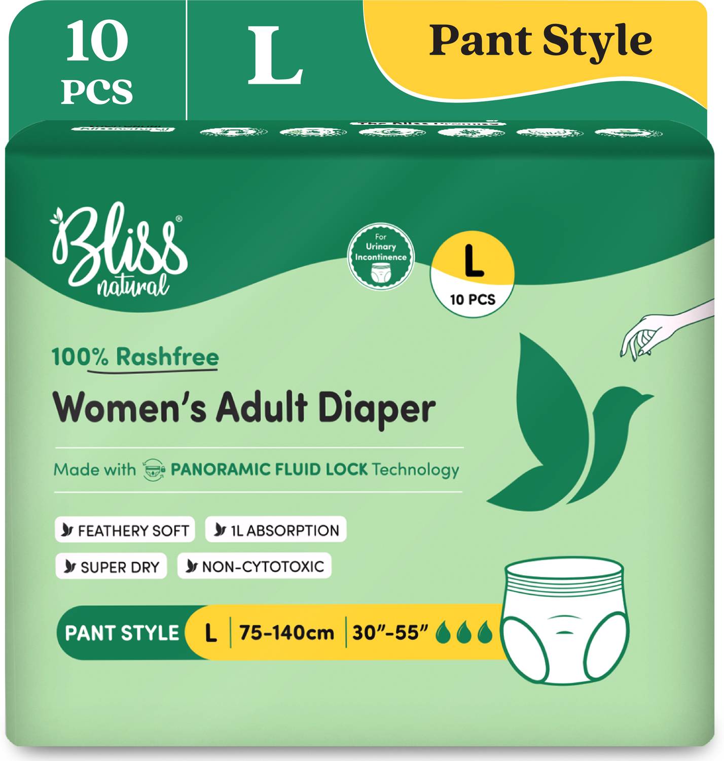 BlissNatural Pant Style diaper Waist Size (30-55 Inches) Adult Diapers - L