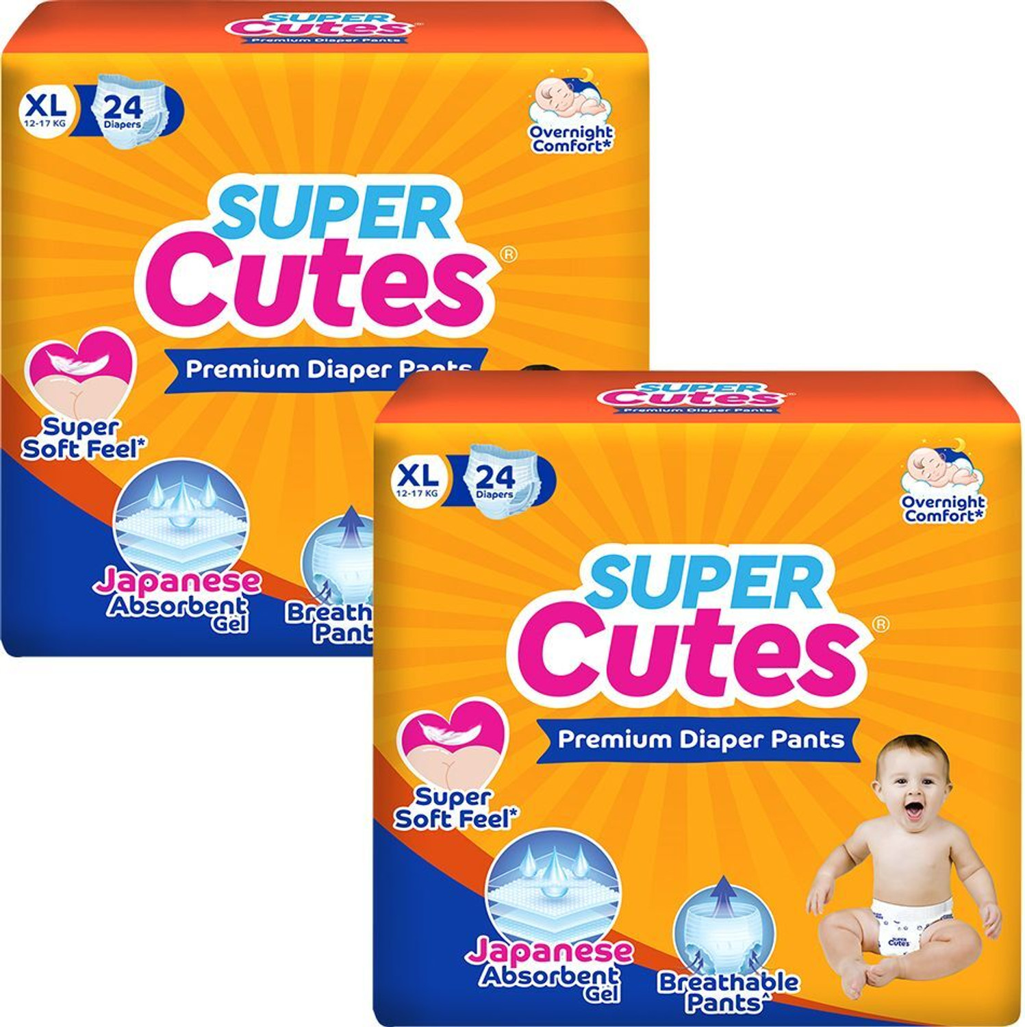 Image of Super Cute's Premium Baby Diapers, Soft and Rash Free Diapers, Overnight Leakage Protection - XL