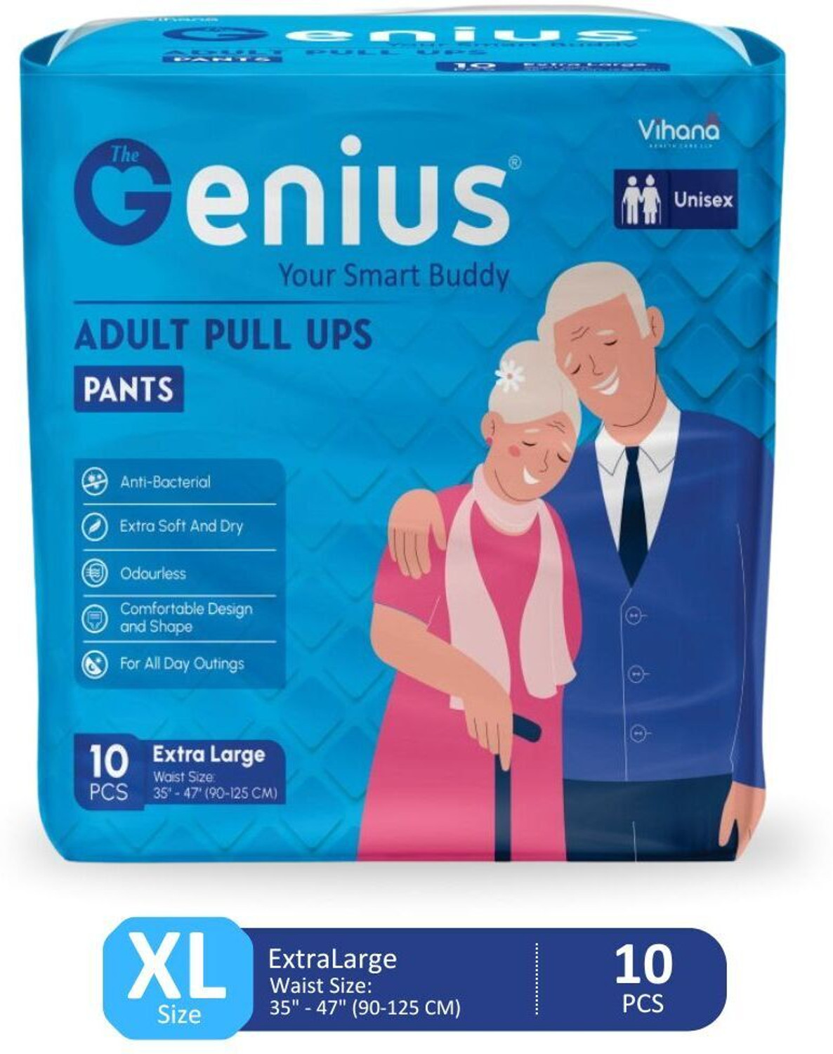 Image of thegenius Premium Pant Style - 10 Pcs - XL(35 inch- 47 inch) Extra Soft With Odour Lock - Unisex Adult Diapers - XL