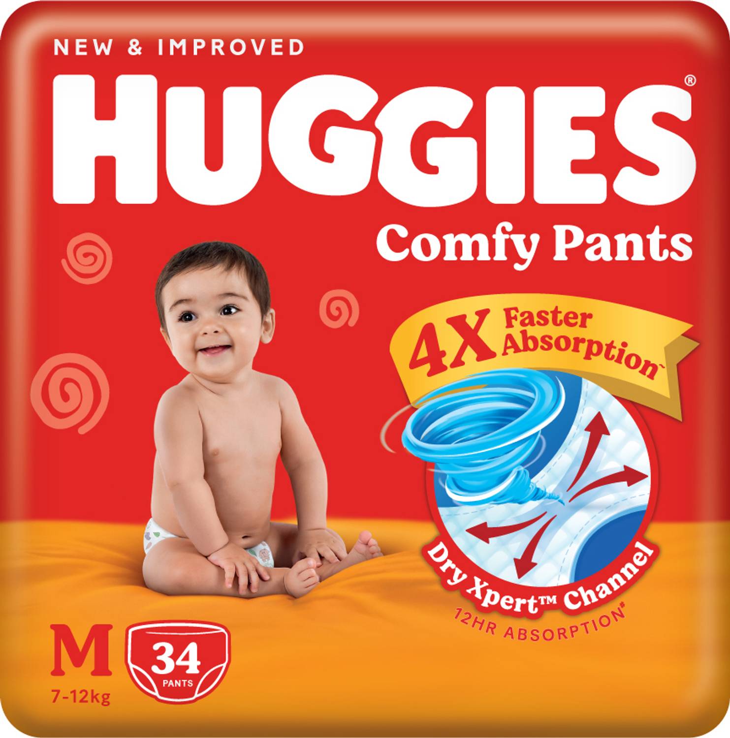 Huggies Comfy Baby Pant Diapers - M (34 Pieces)