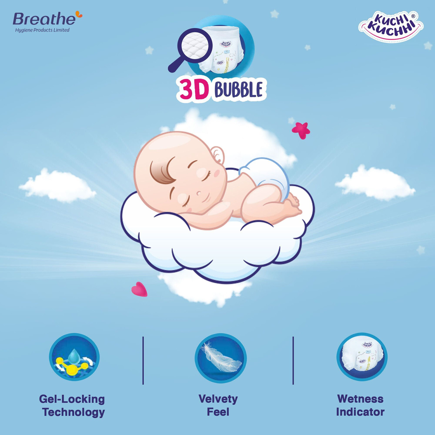 Image of KUCHI KUCHHI Premium Ultra soft baby diaper with a 3D bubble top Pant Diapers - S