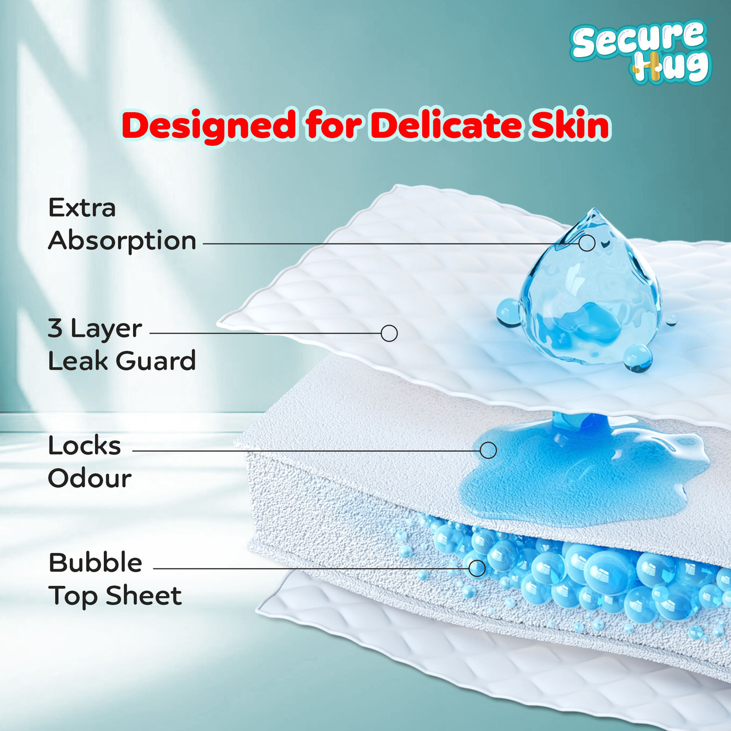 Image of Secure Hug Super Dry Baby Diaper Pants with 3 Layer Leakage Protection & High Absorbency Pant Diapers - XL