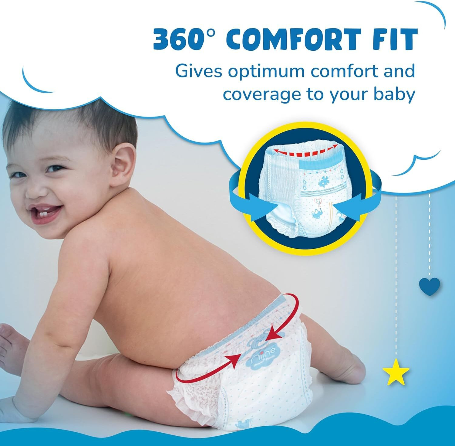 Image of niine Cottony Soft Baby Diaper Pants with Change Indicator for Overnight Protection Pant Diapers - S