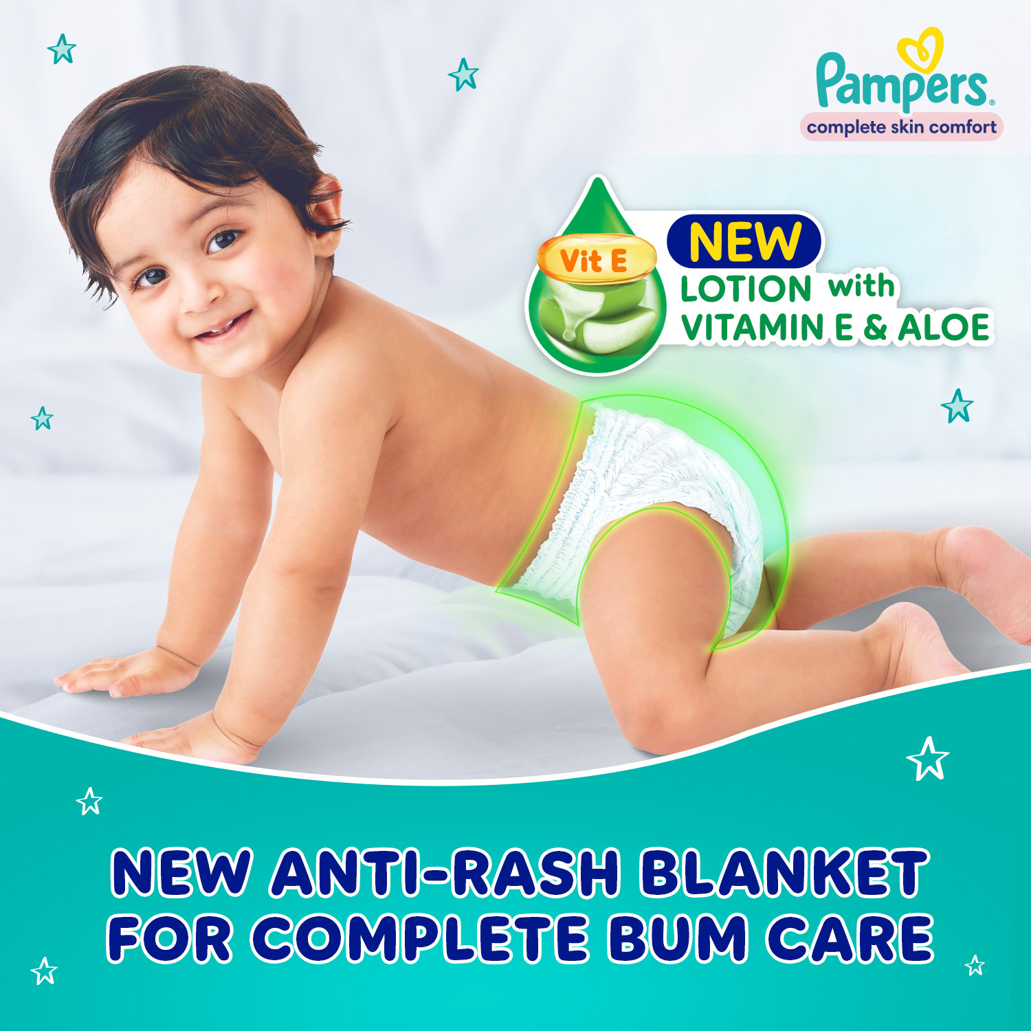 Image of Pampers Complete Skin Comfort with VitaminE & Aloe Vera Lotion Pant Diapers - M