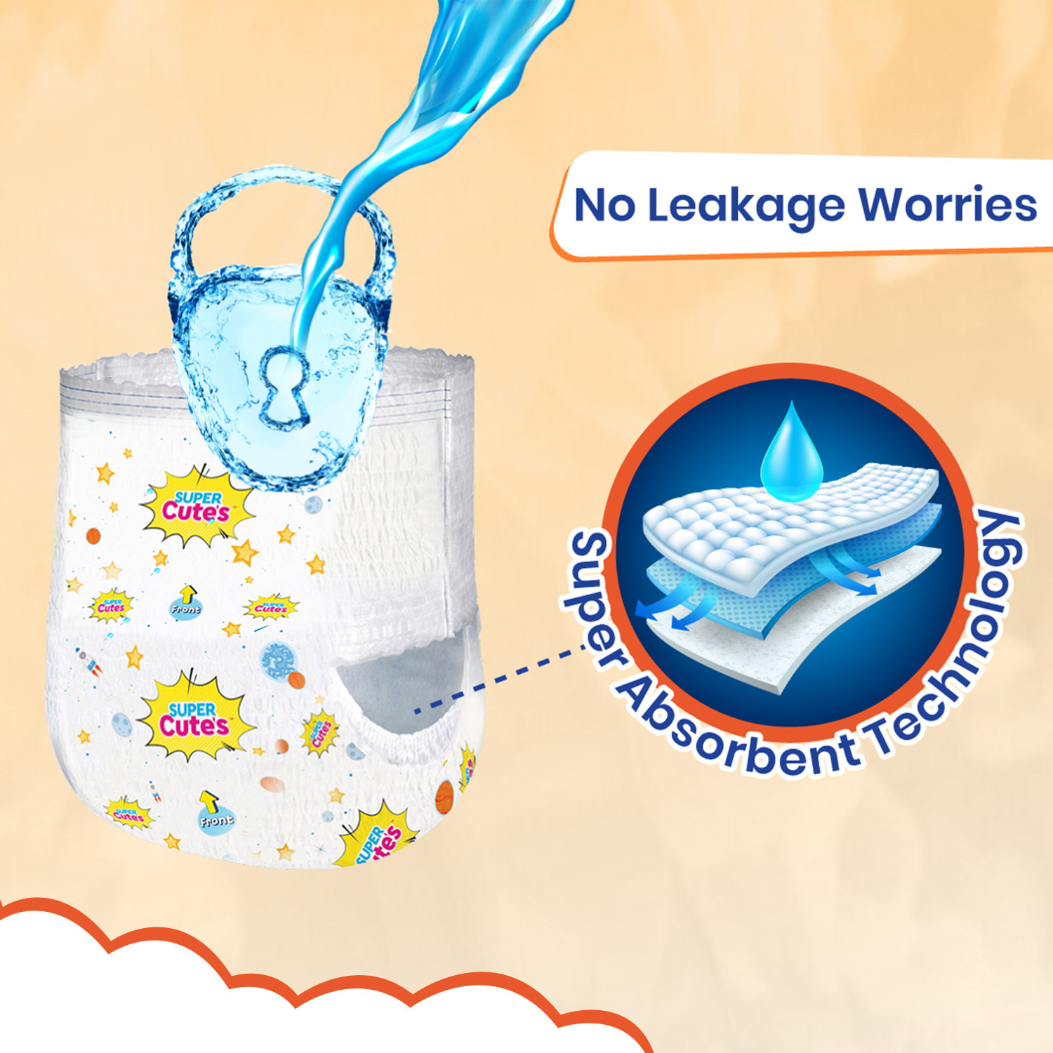 Image of Super Cute's Premium Baby Diapers, Soft and Rash Free, Overnight Leakage Protection - M