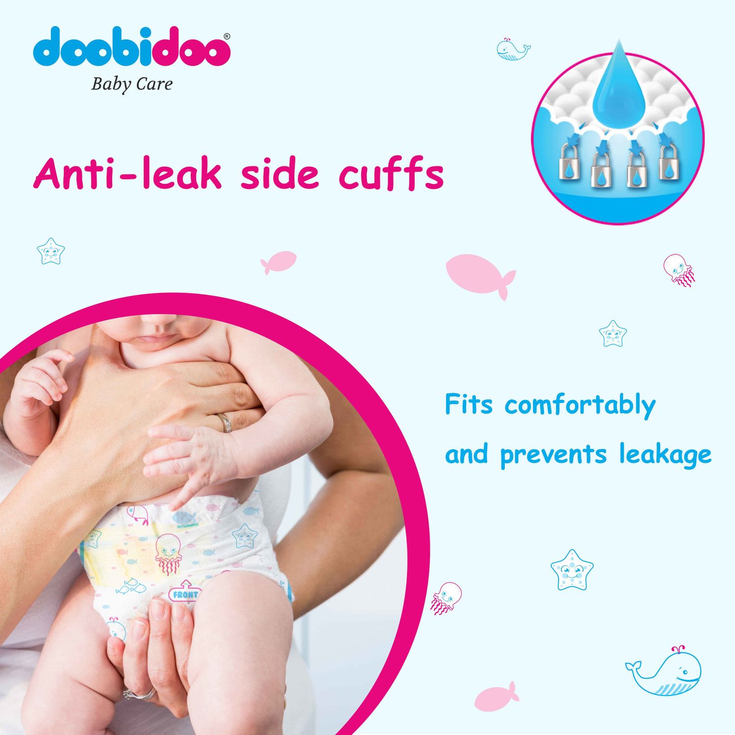 Image of Doobidoo BabyPants Medium Size Rash Free Soft Diapers Anti-Leak Highly Absorbent 7-12Kg Pant Diapers - M