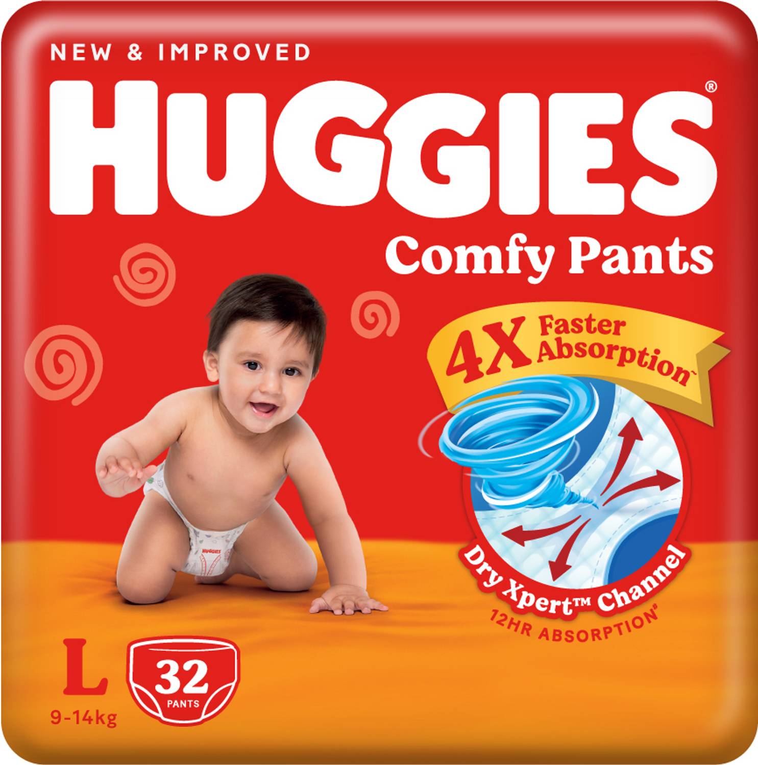 Huggies Comfy Baby Diaper Pants, Upto 50% Faster Absorption - L (
