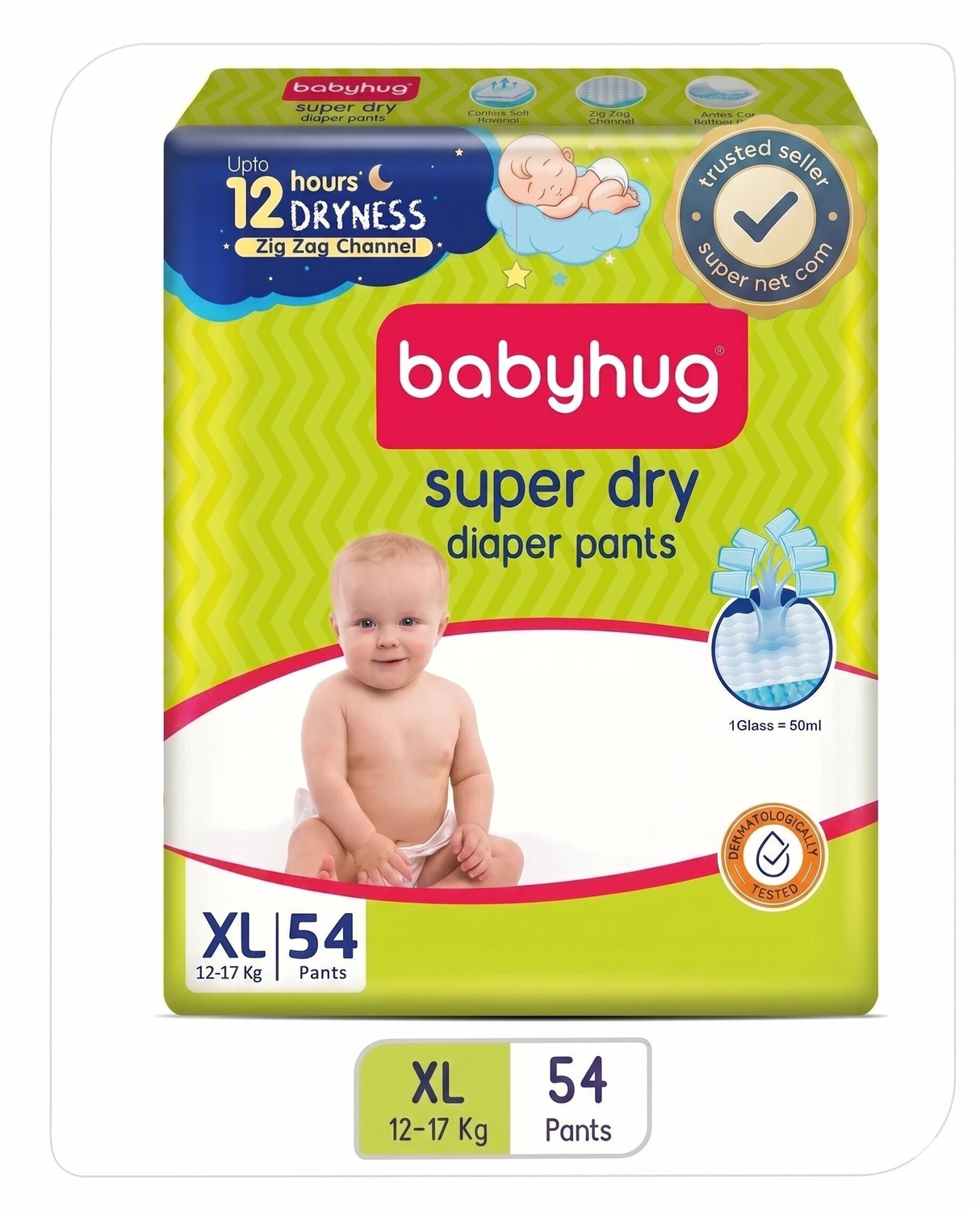 Image of babyhug Super Dry Pant Style Diaper, 3D Leak Guard, Alcohol Free, Anti-Rash Pant Diapers - XL