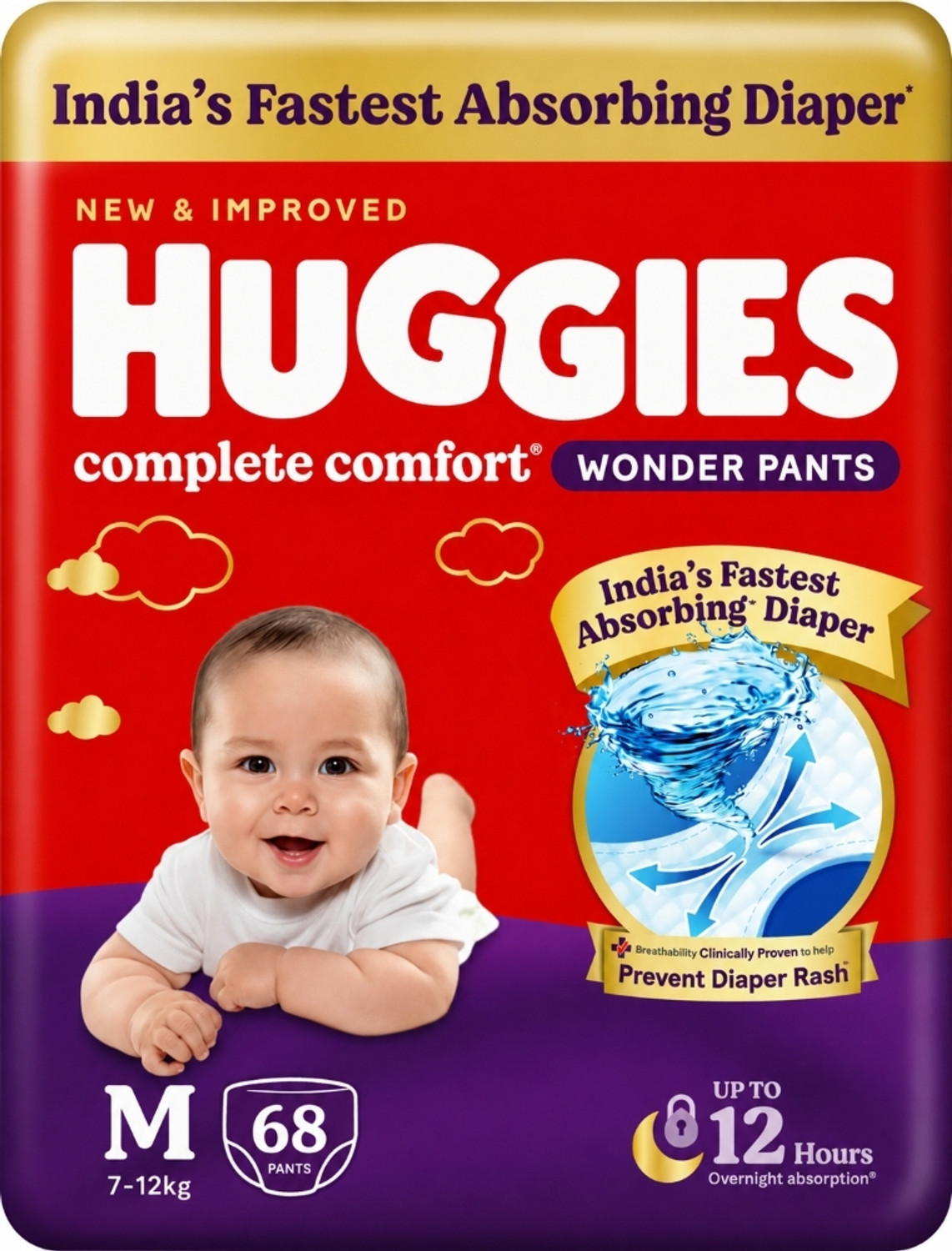 Image of Huggies Comfort Wonder Pants India's Fastest Absorbing Medium(7-12 kg weight )Diapers Pant Diapers - M