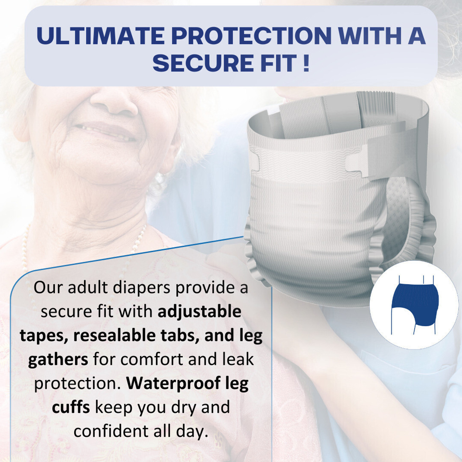 Image of PH TIDY Tape Style Super Absorbent | Unisex | Waist Size (44-61 Inches) Adult Diapers - L