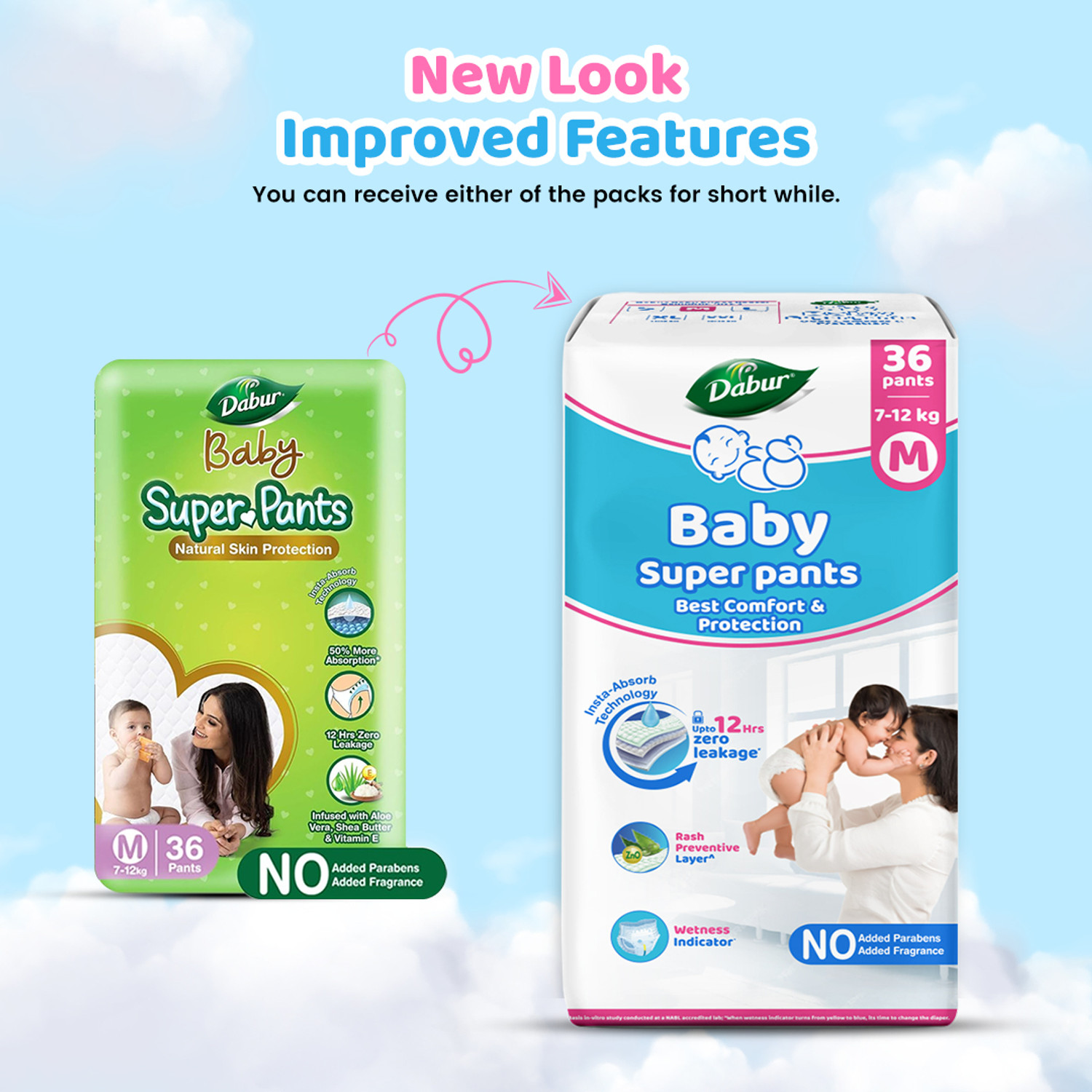 Image of Dabur Baby Super Pants | Diaper Infused with Aloe Vera, Shea Butter & Vitamin E | Insta-Absorb Technology - M