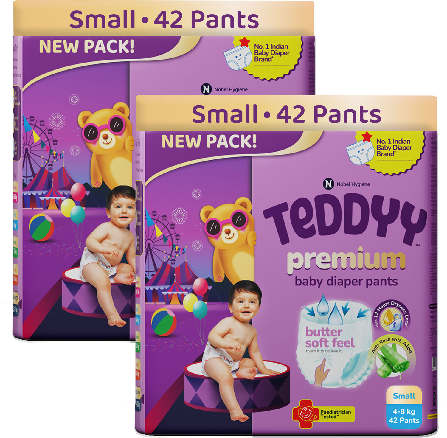 Image of TEDDYY Butter Soft Feel Premium Baby Diaper Pants with AloeVera upto 12 Hrs Dry lock - S