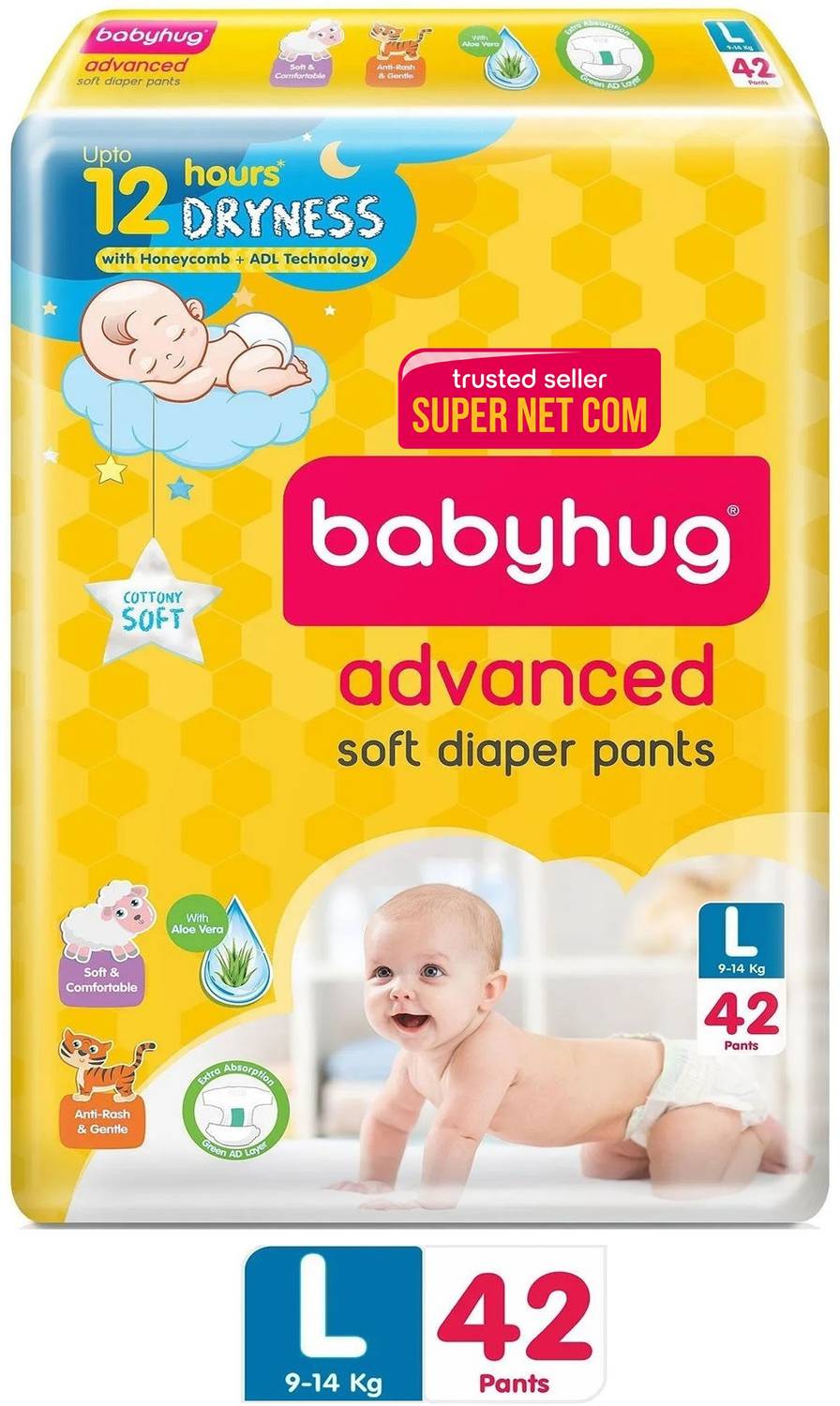 babyhug Advance Soft Pant Style Diaper With 3D Leak Guard, Alcohol Free, Anti-Rash Pant Diapers - L
