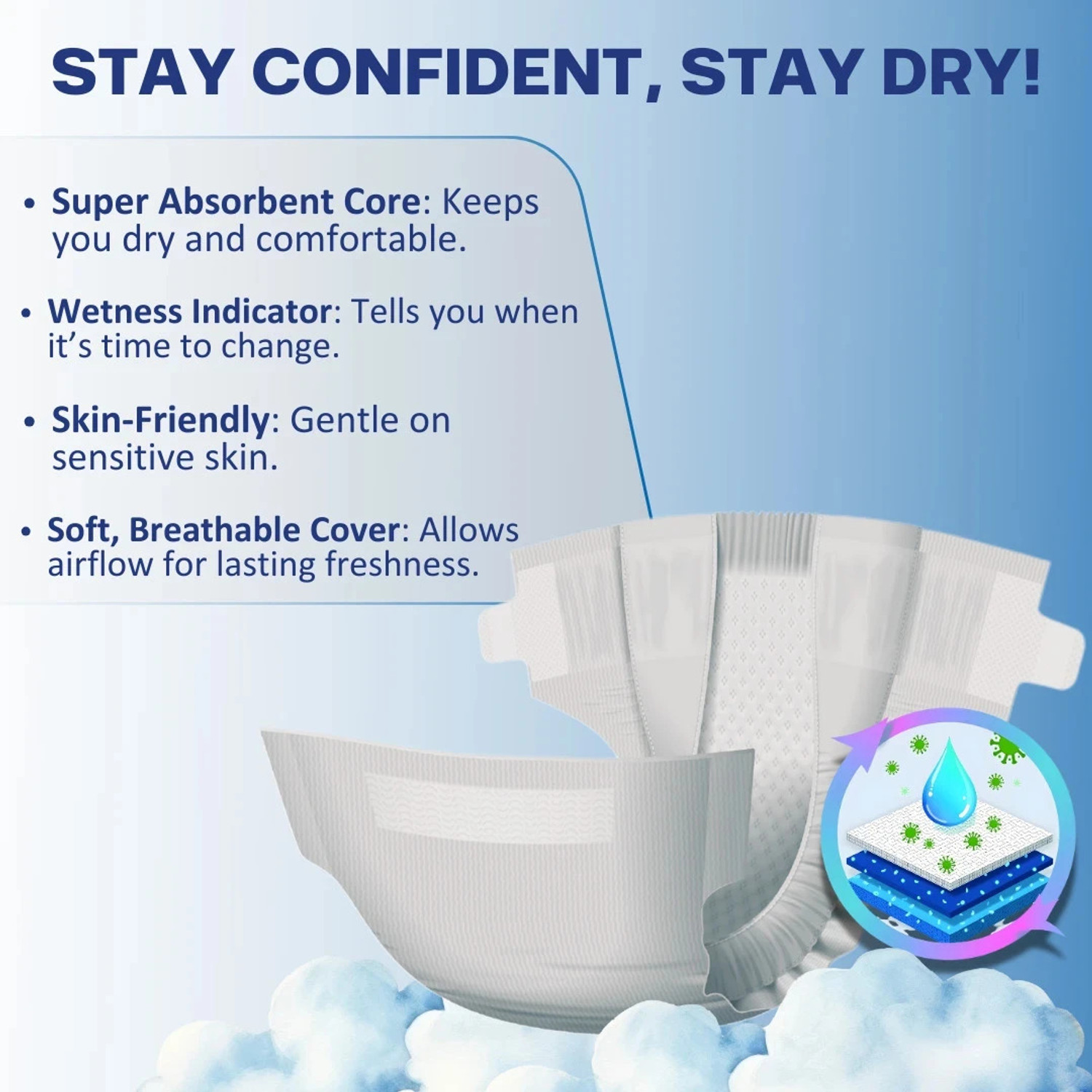Image of PH TIDY Tape Style Super Absorbent | Unisex | Waist Size (44-61 Inches) Adult Diapers - L