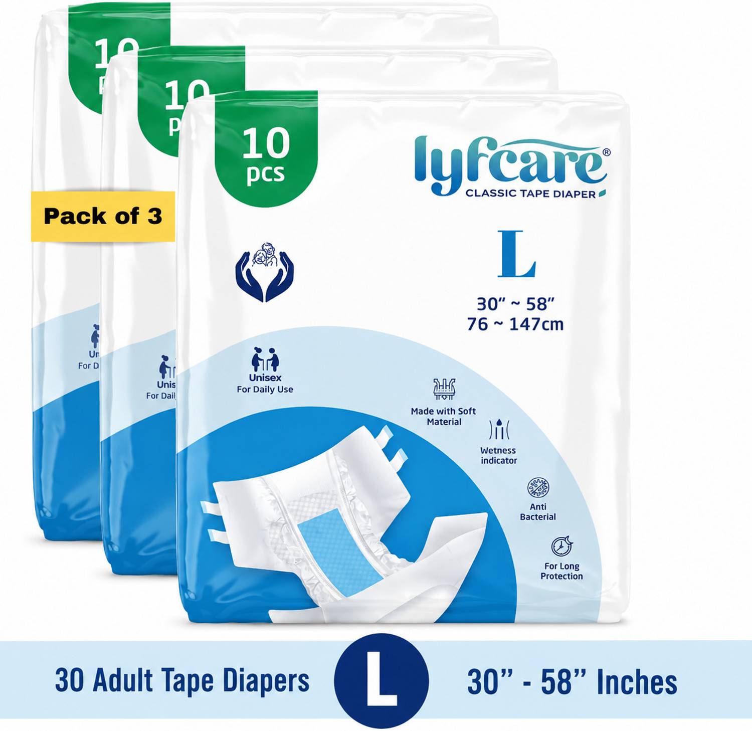 lyfcare Classic Tape Style Adult Diapers - Pack of 3 - Image 1