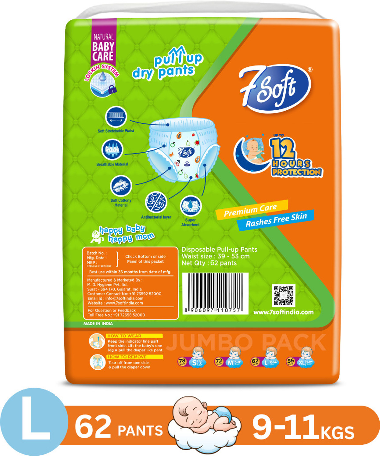Image of 7 Soft Premium Absorb Dry Pants | Rash-Free Comfort | GentleCare SmartFit Baby Pants Pant Diapers - L