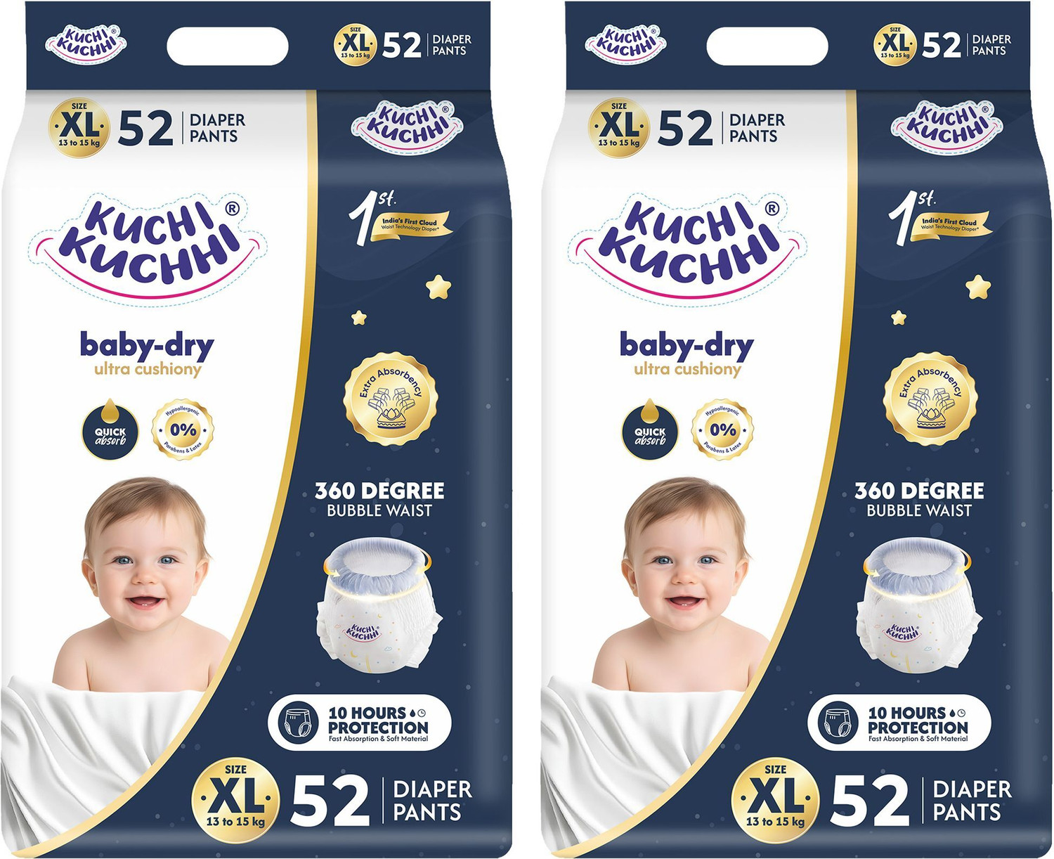 KUCHI KUCHHI Baby Diaper XL-52 (Pack 2)|Breathable, Soft & Leak-Proof | Comfort fit for baby Pant Diapers - XL