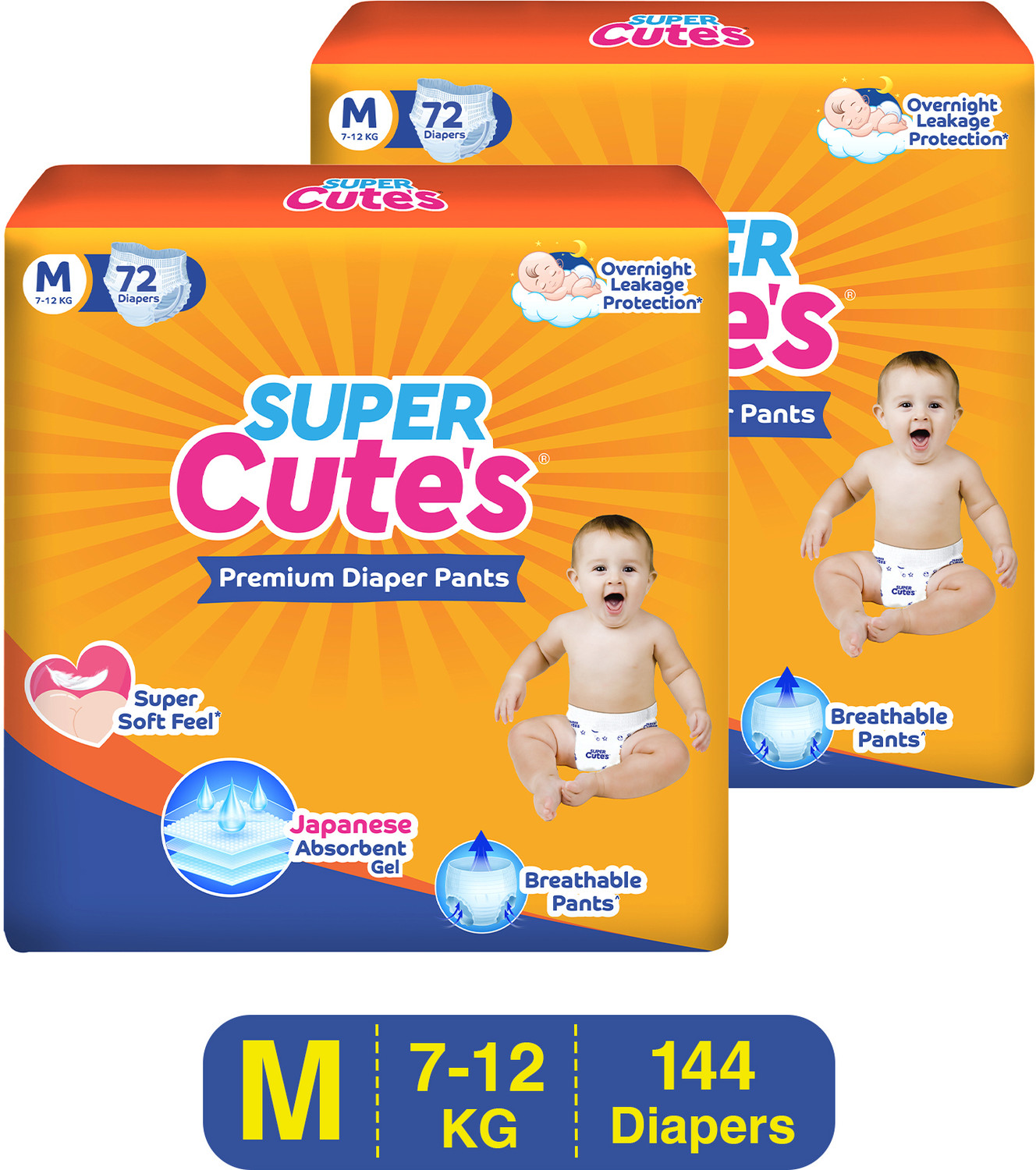 Image of Super Cute's Premium Baby Diapers, Soft and Rash Free, Overnight Leakage Protection - M