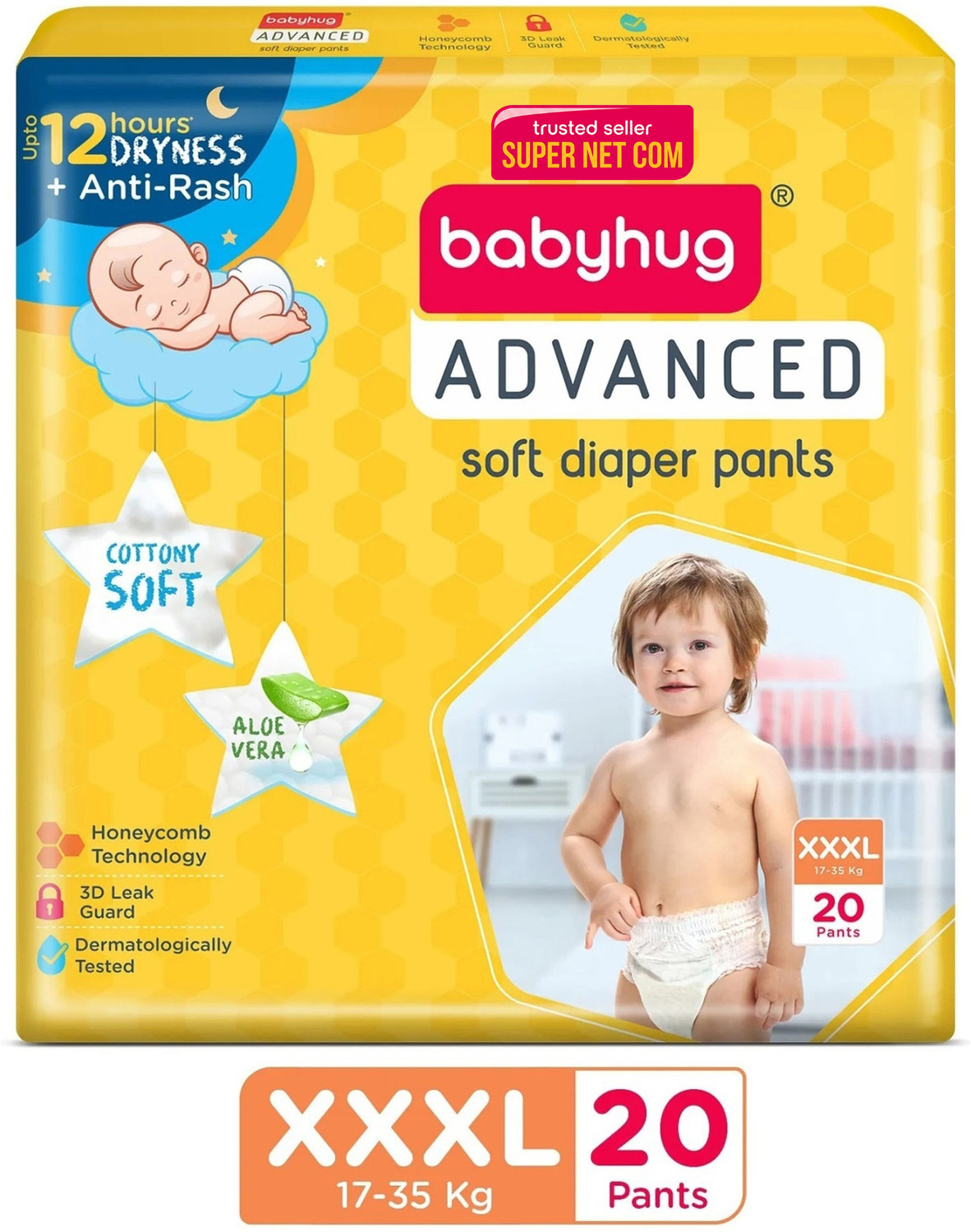 Image of babyhug Advanced Pant Style Diaper, 3D Leak Guard, Alcohol Free, Anti-Rash & Gentle. Pant Diapers - XXXL