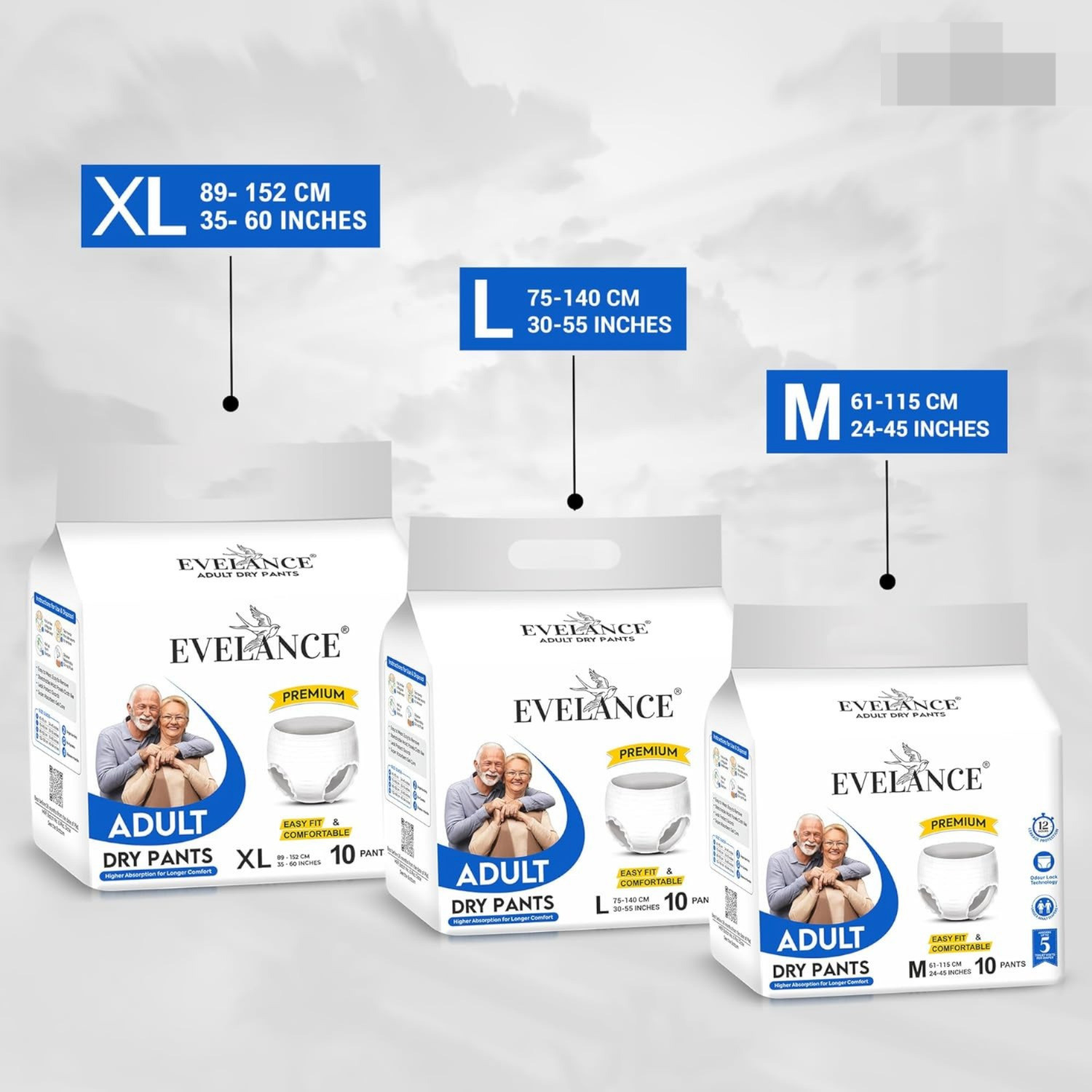 Image of EVELANCE Medium Adult Diaper Pants Premium | Waist Size (24-45 Inches) Adult Diapers - M