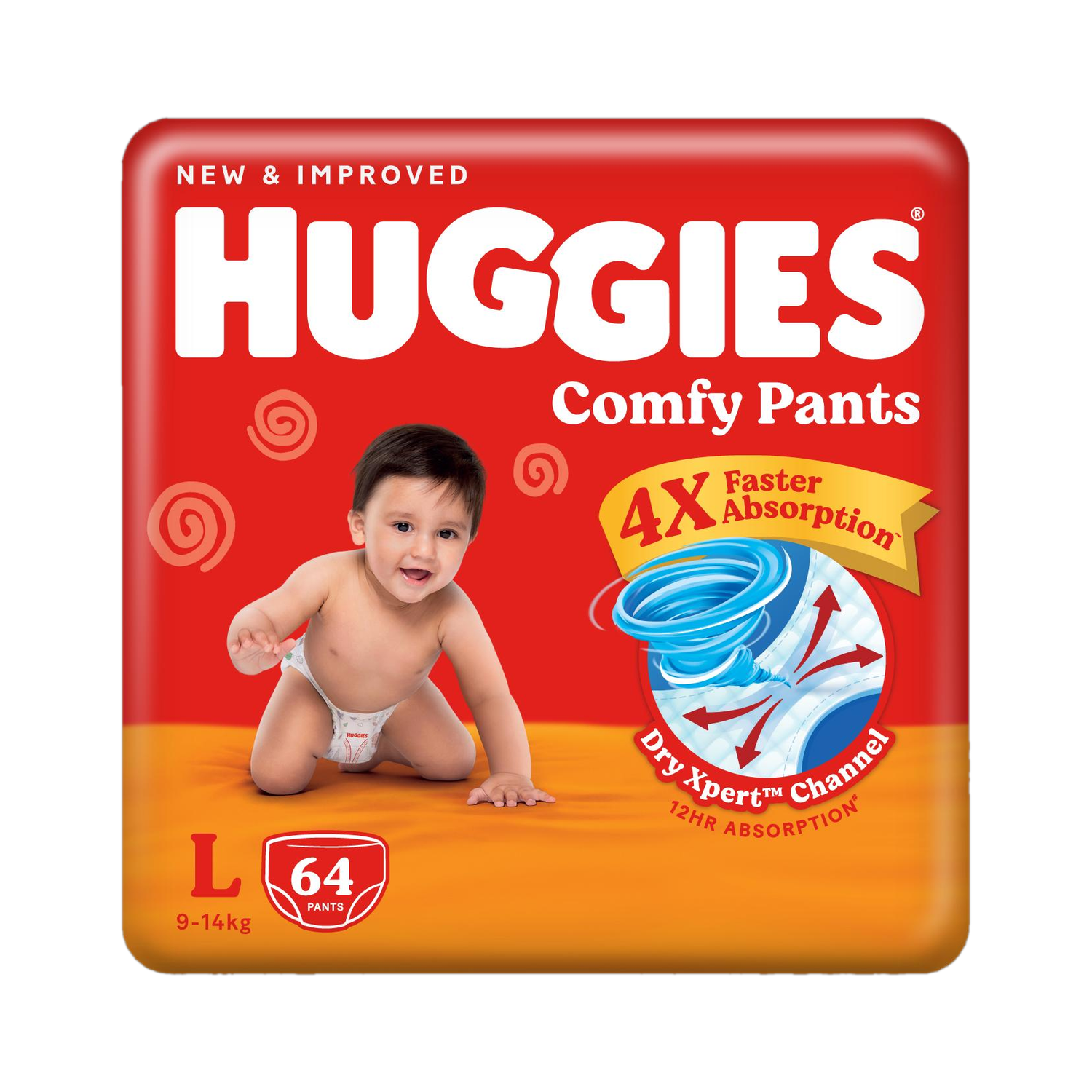 Huggies Comfy Baby Pant Diapers - L, 64 Pieces