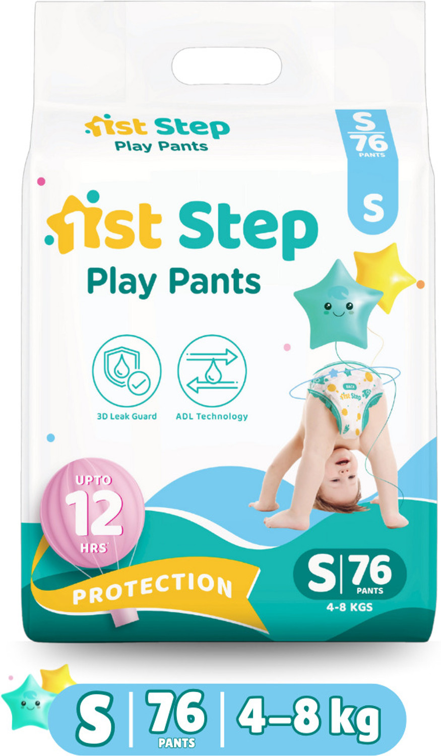 Image of 1st Step Play Pant Style Diaper With 3D Leak Guard & ADL Technology Pant Diapers - S