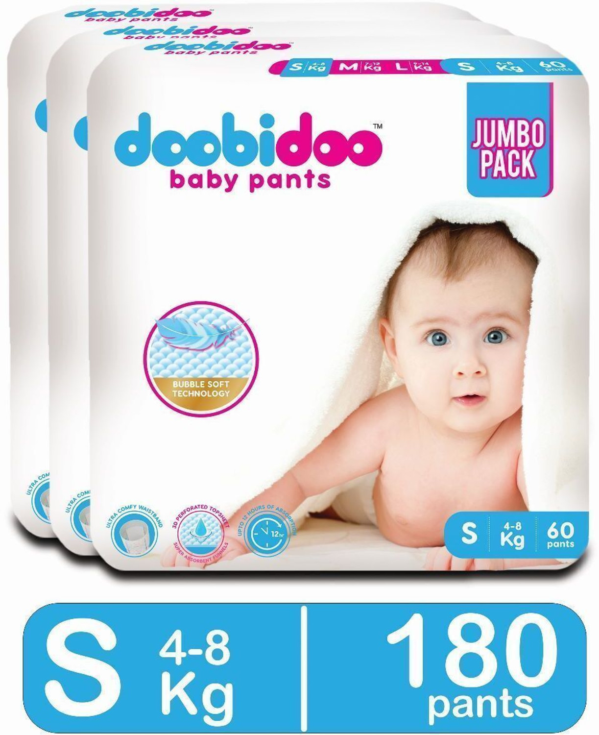 Image of Doobidoo Premium baby diaper pants Cushiony Cotton. 12 hrs absorption. Rash free Pant Diapers - S