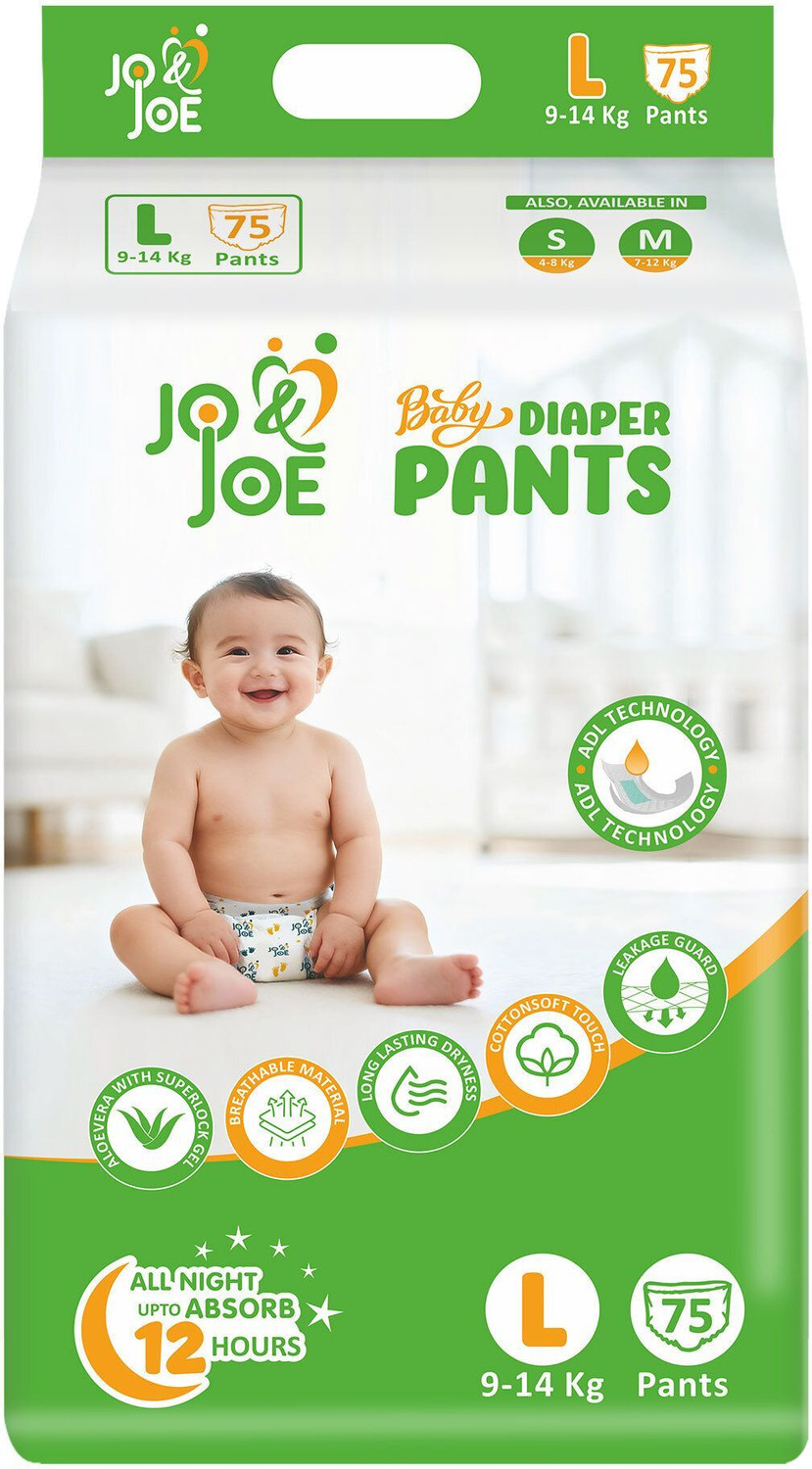 Image of Jo & Joe Baby Diaper Pants, 12hrs Absorption, ADL Technology, Large (9-14kg), Pack of 1 Pant Diapers - L