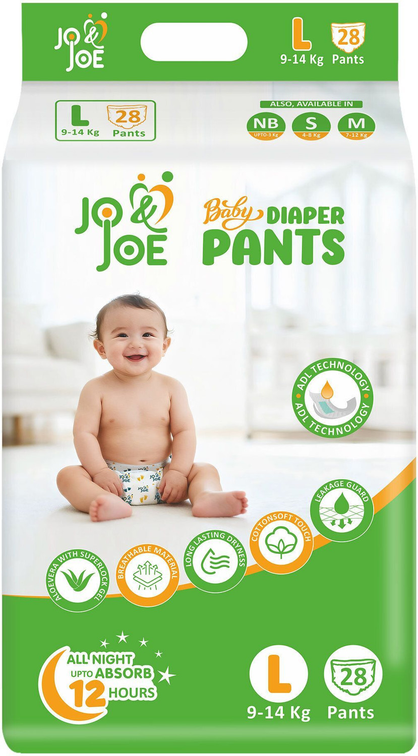 Image of Jo & Joe Baby Diaper Pants, 12hrs Absorption, ADL Technology, Large (9-14kg), Pack of 1 Pant Diapers - L