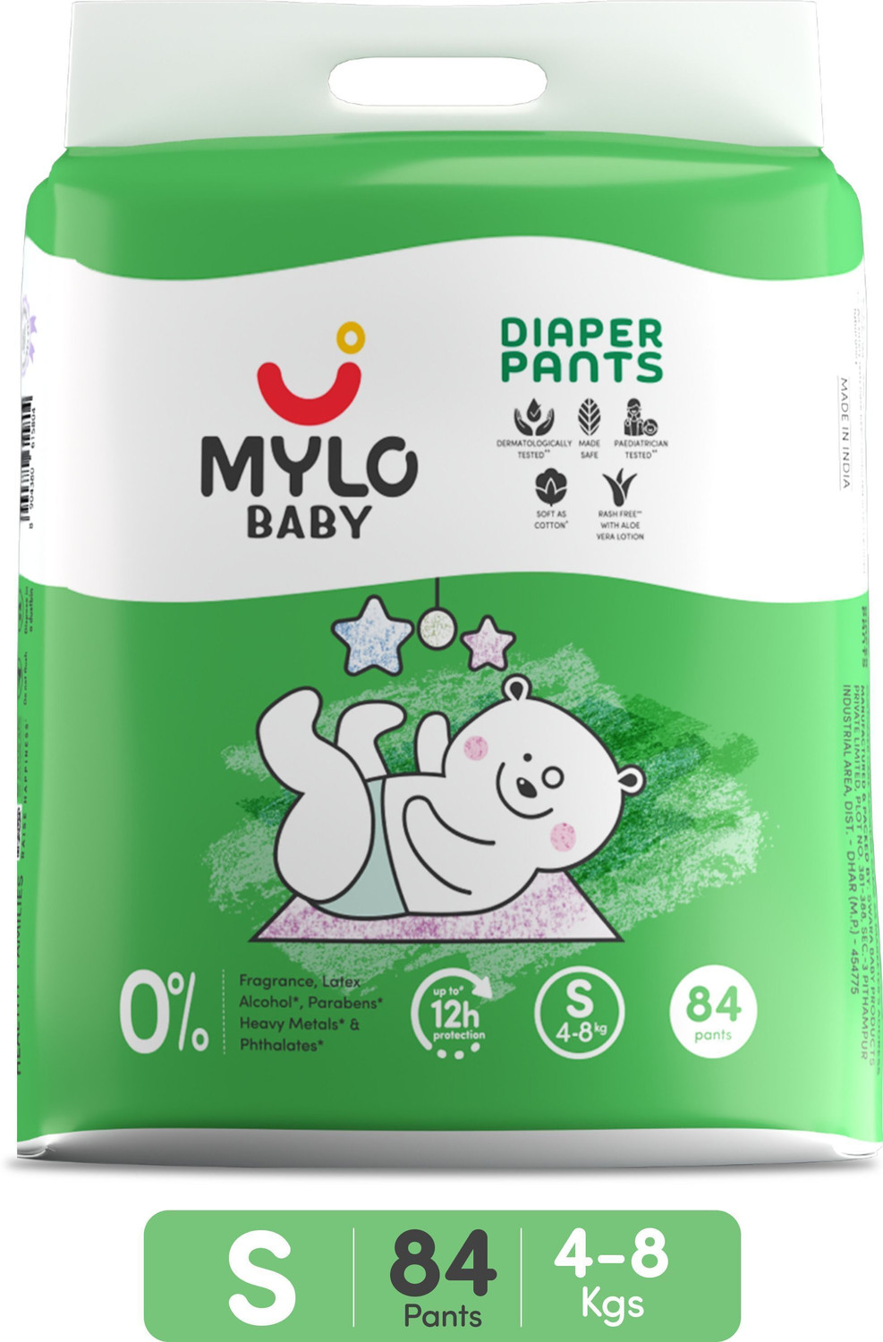 Image of MYLO Baby Diaper Pants|Super Absorbent with Aloe Vera|Leak Proof|Anti Rash|Jumbo Pack - S