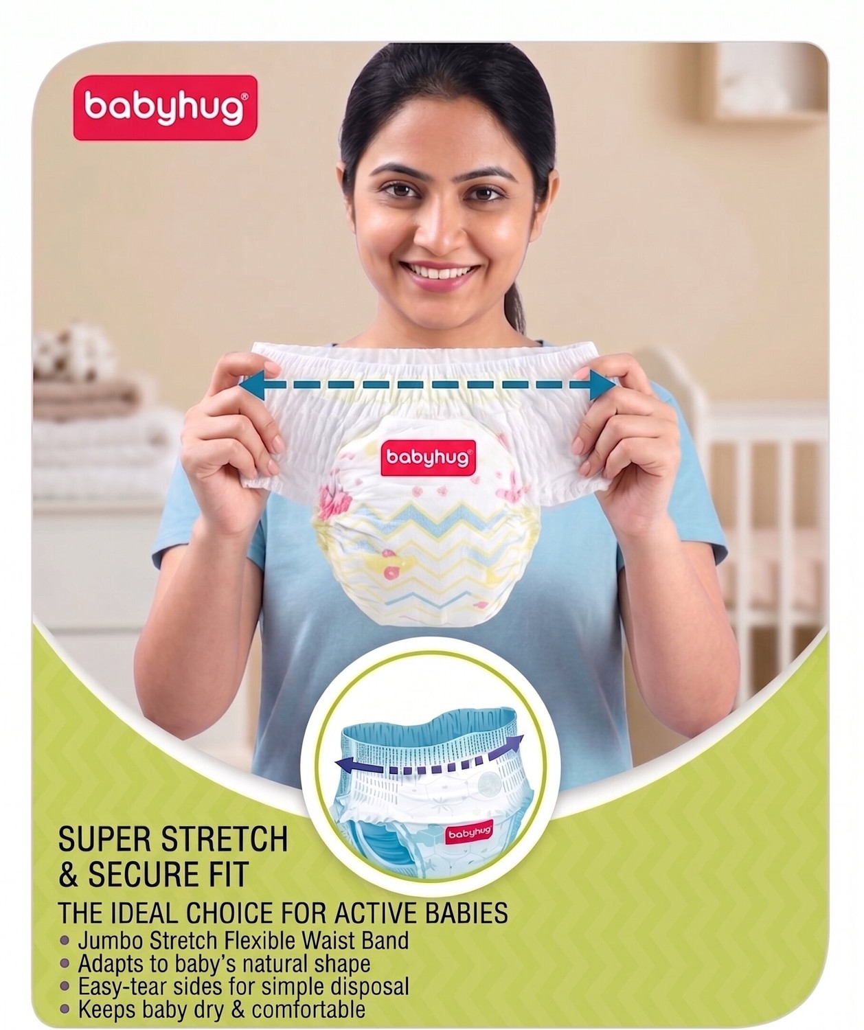 Image of babyhug Super Dry Pant Style Diaper, 3D Leak Guard, Alcohol Free, Anti-Rash Pant Diapers - S