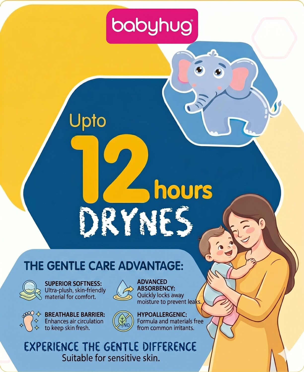 Image of babyhug Advanced Pant Style Diaper, 3D Leak Guard, Alcohol Free, Anti-Rash & Gentle. Pant Diapers - M