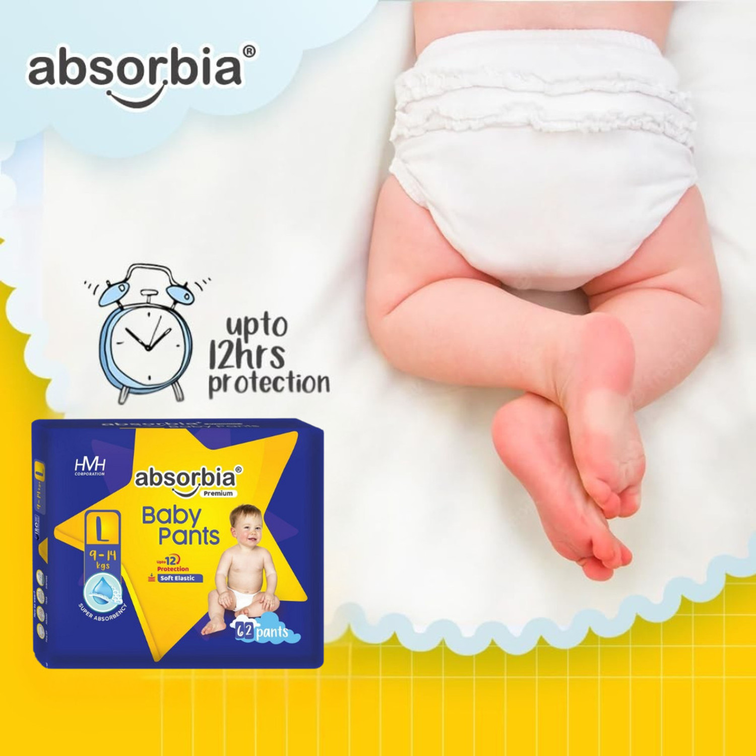 Image of ABSORBIA Jumbo Baby Pants | Large | 9-14 Kgs| Pack of 1 Pant Diapers - L