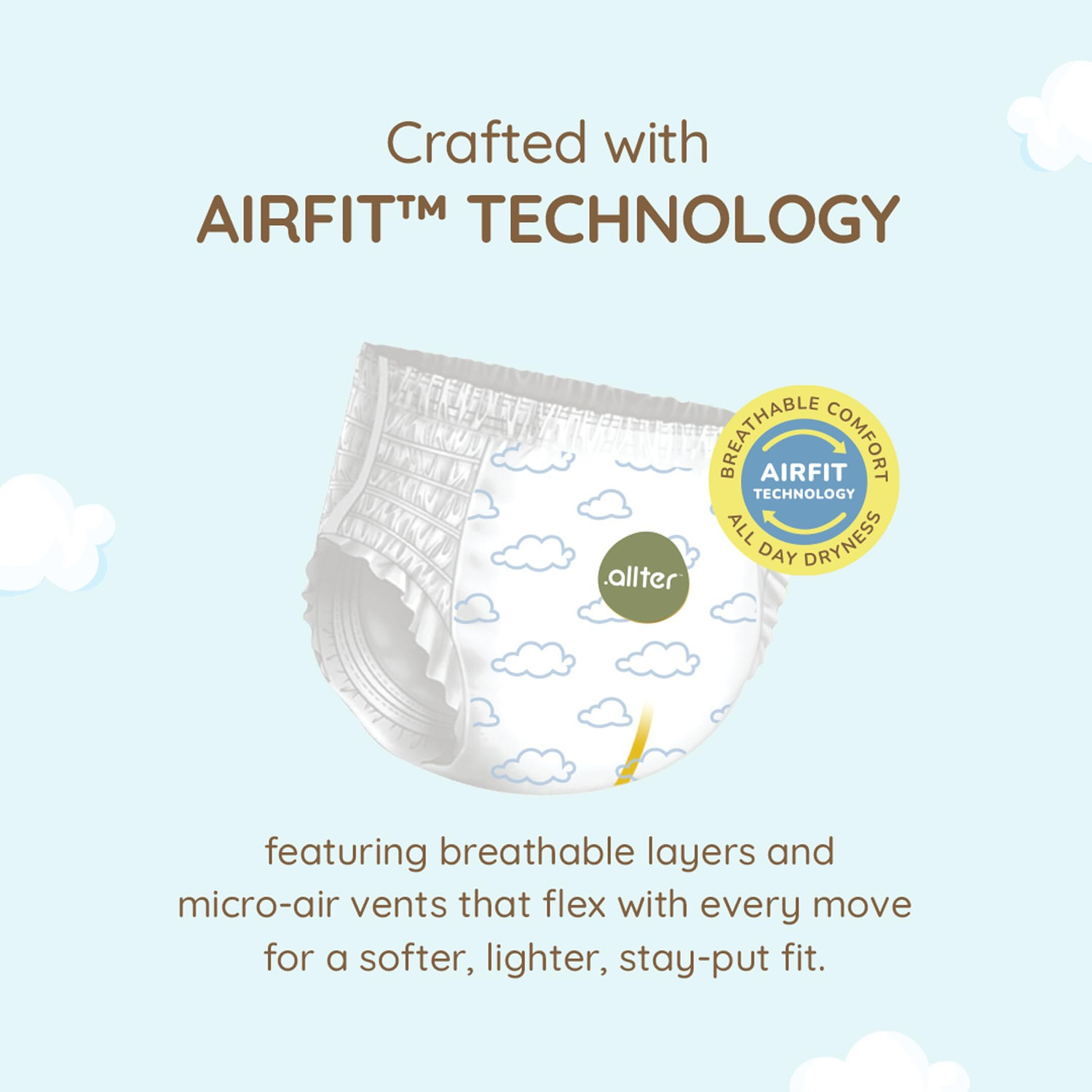 Image of Allter Breeze Baby Diaper Pants (12-17 Kgs) AirFit Technology for Breathable Comfort Pant Diapers - XL