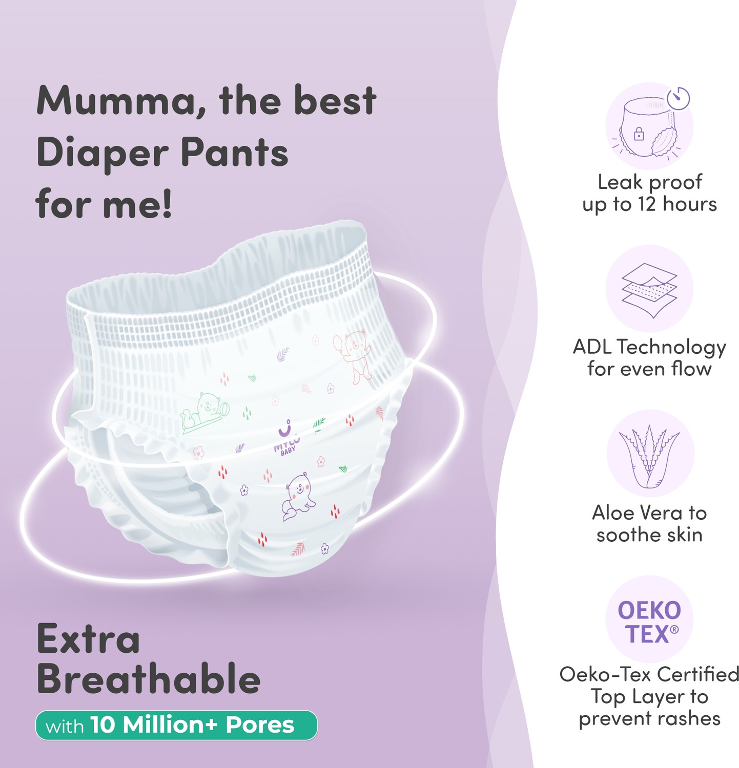 Image of MYLO Baby Diaper Pants|Super Absorbent with Aloe Vera|Leak Proof|Anti Rash|Jumbo Pack - L