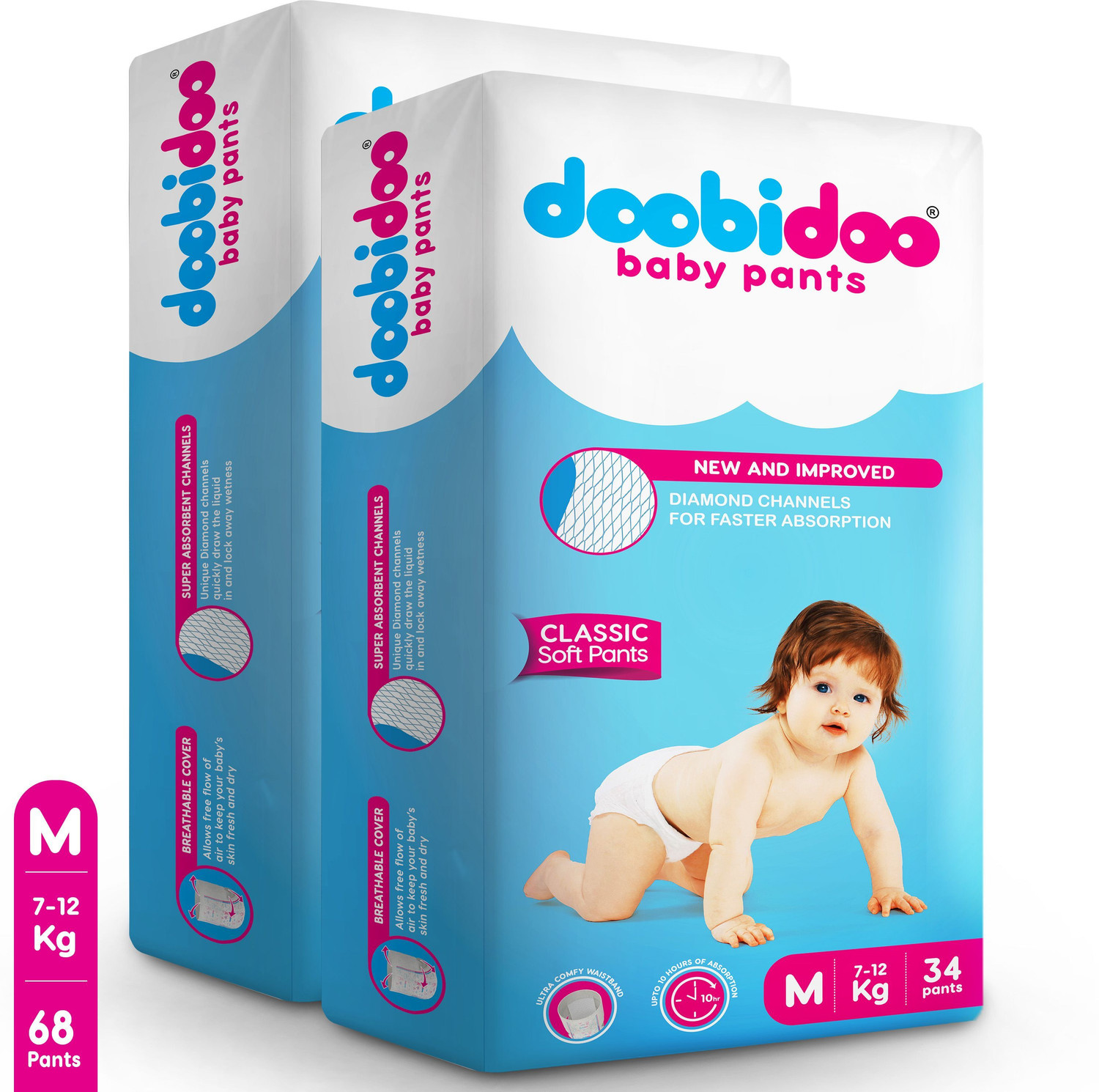 Image of Doobidoo Newly Improved Classic Soft Diaper Anti-Leak Highly Absorbent Baby Pant 7-12 Kg - M