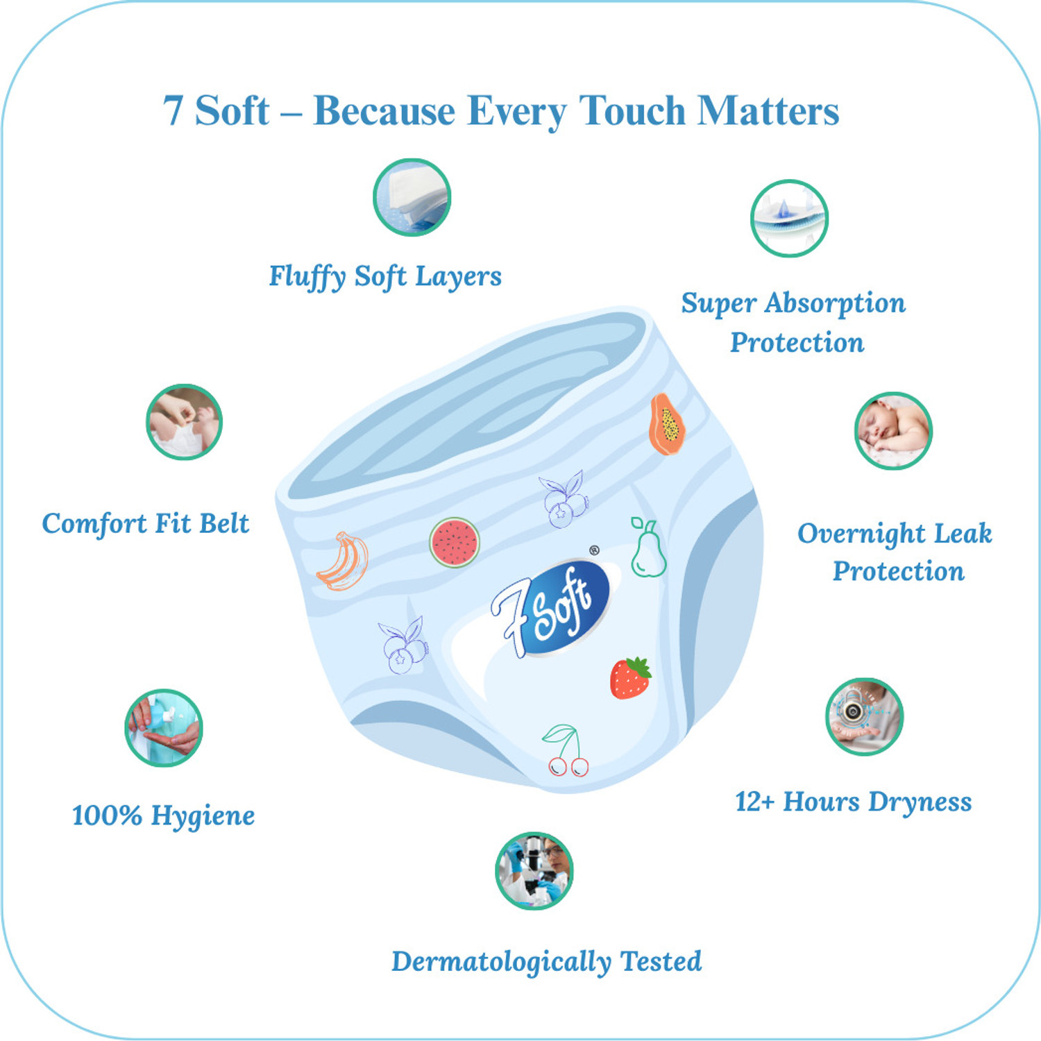 Image of 7 Soft Premium Baby Diaper Pants S Size 80 Pants (3-8 kg) Soft & Extra Absorbent Pant Diapers - S
