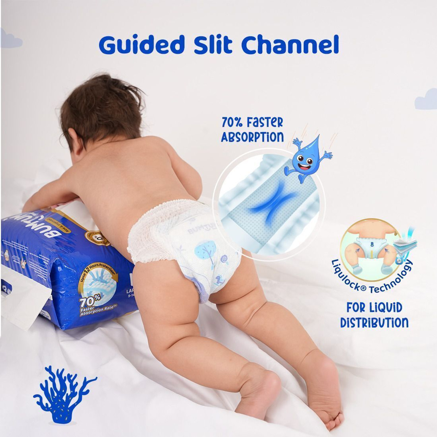 Image of BUMTUM Baby Diaper Pants, Double Layer Leakage Protection Infused with Aloe Vera Pant Diapers - New Born