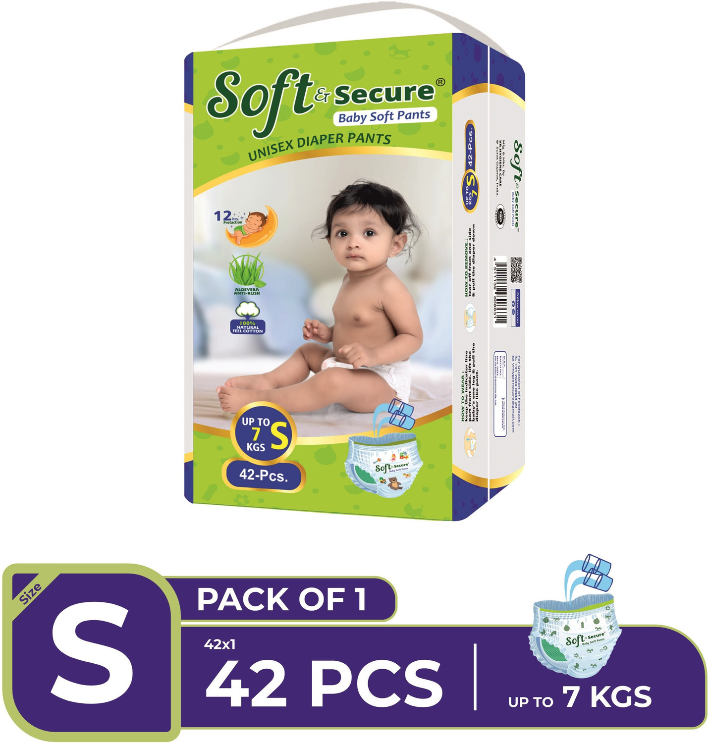 Image of soft & secure Baby Diapers Pants with Extra Protection S Size For 4 to 7 Kg Pant Diapers - S