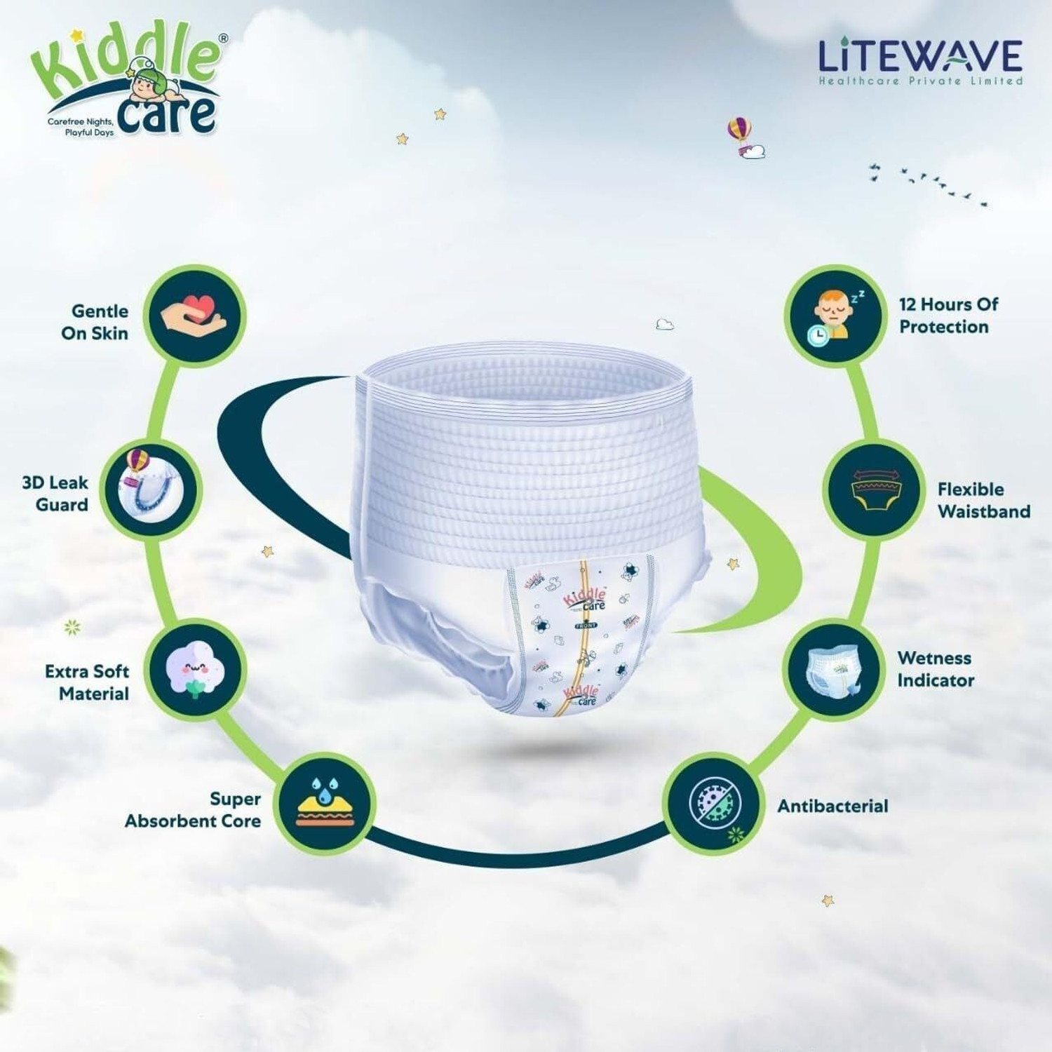 Image of Kiddle Care Easy Comfort Baby Diaper Pants | New Born /Extra Small (NB) | 2-5 Kg | Pack of 2 - New Born