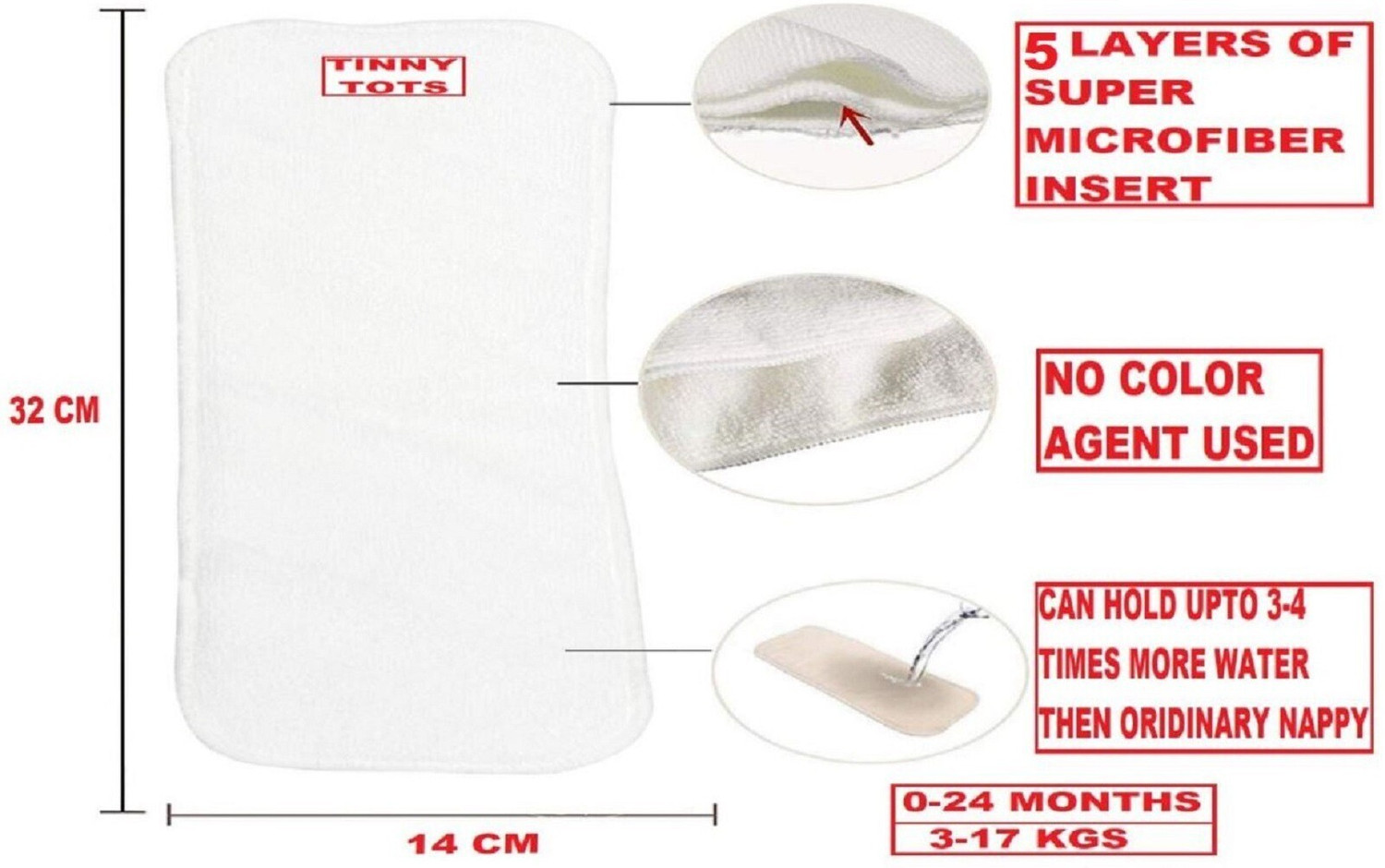 Image of TINNY TOTS Pack of 2 Pocket Button Style Baby Reusable Cloth Diaper Nappy Autumn Winter Special Quick-Dry Adjustable With 2 Bamboo Microfiber Inserts Pad(5 Layers) Washable Wet-Free For New Borns /Toddlers /Infants /New Borns(BG;0-24 Months;3-17KGS) Pant Diapers - L