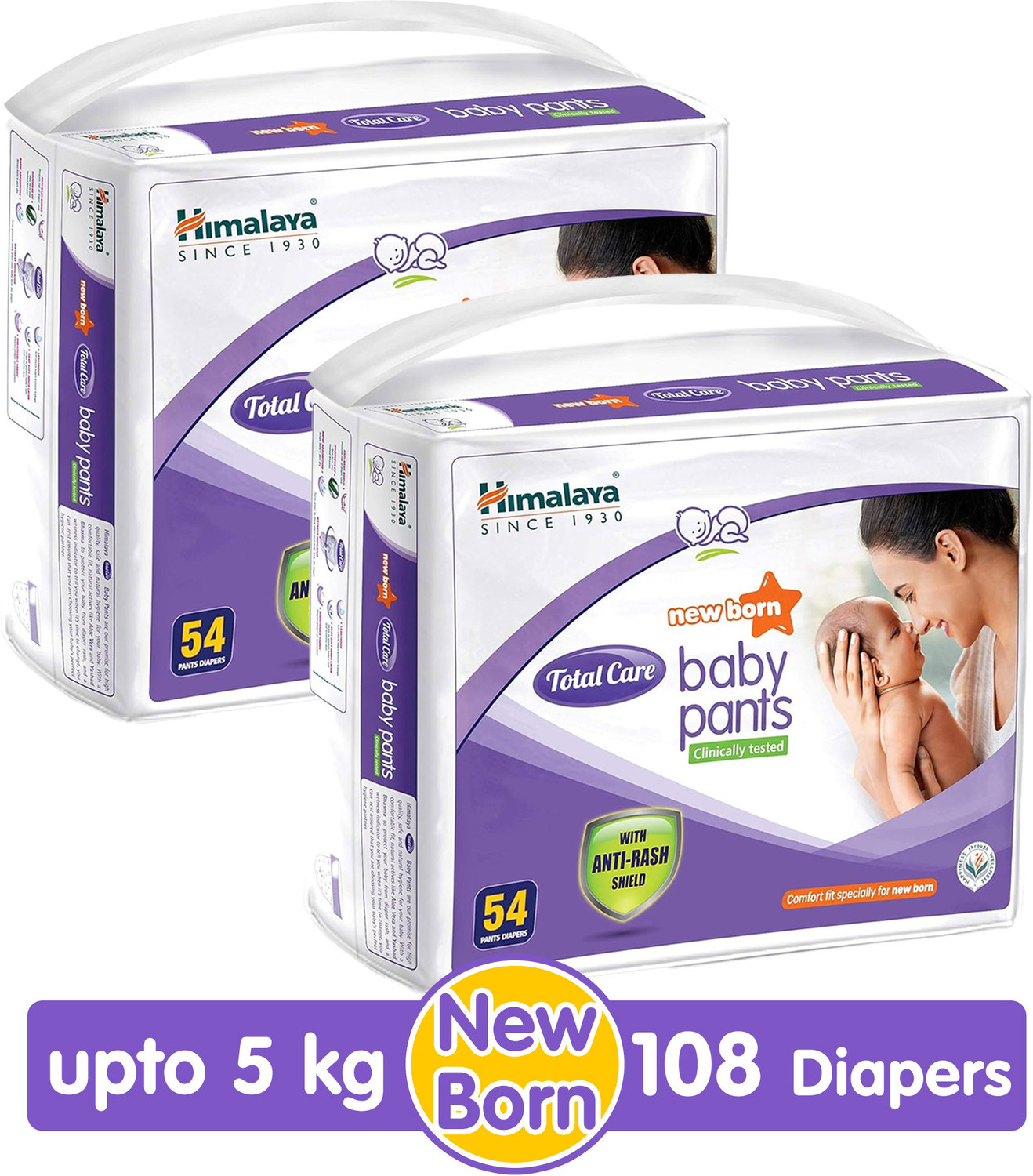 Image of HIMALAYA NEW BORN TOTAL CARE BABY PANTS 54S(PO2) - New Born