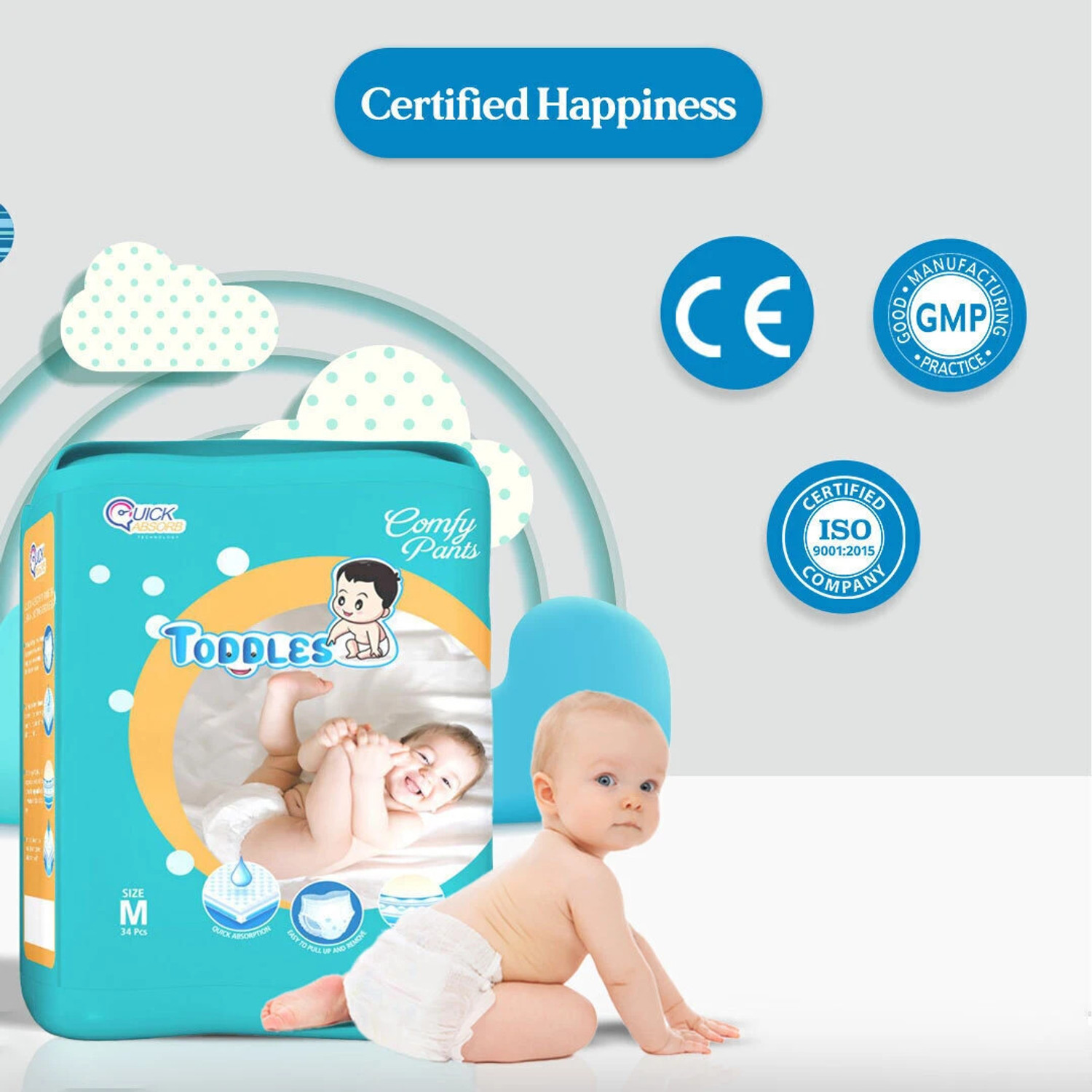 Image of TODDLES Baby Diaper Pants 34 (Size - M) With Quick Absorption Technology Pant Diapers - M