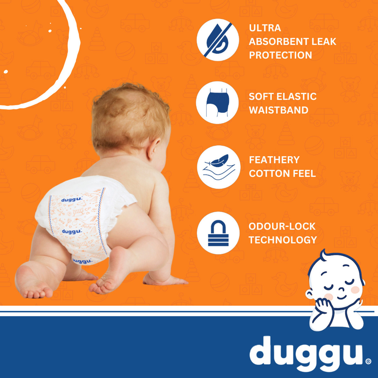 Image of Duggu Soft Baby Diaper Pants | 7-12 kg | Up to 10 Hours Absorption | Pack of 5 - M