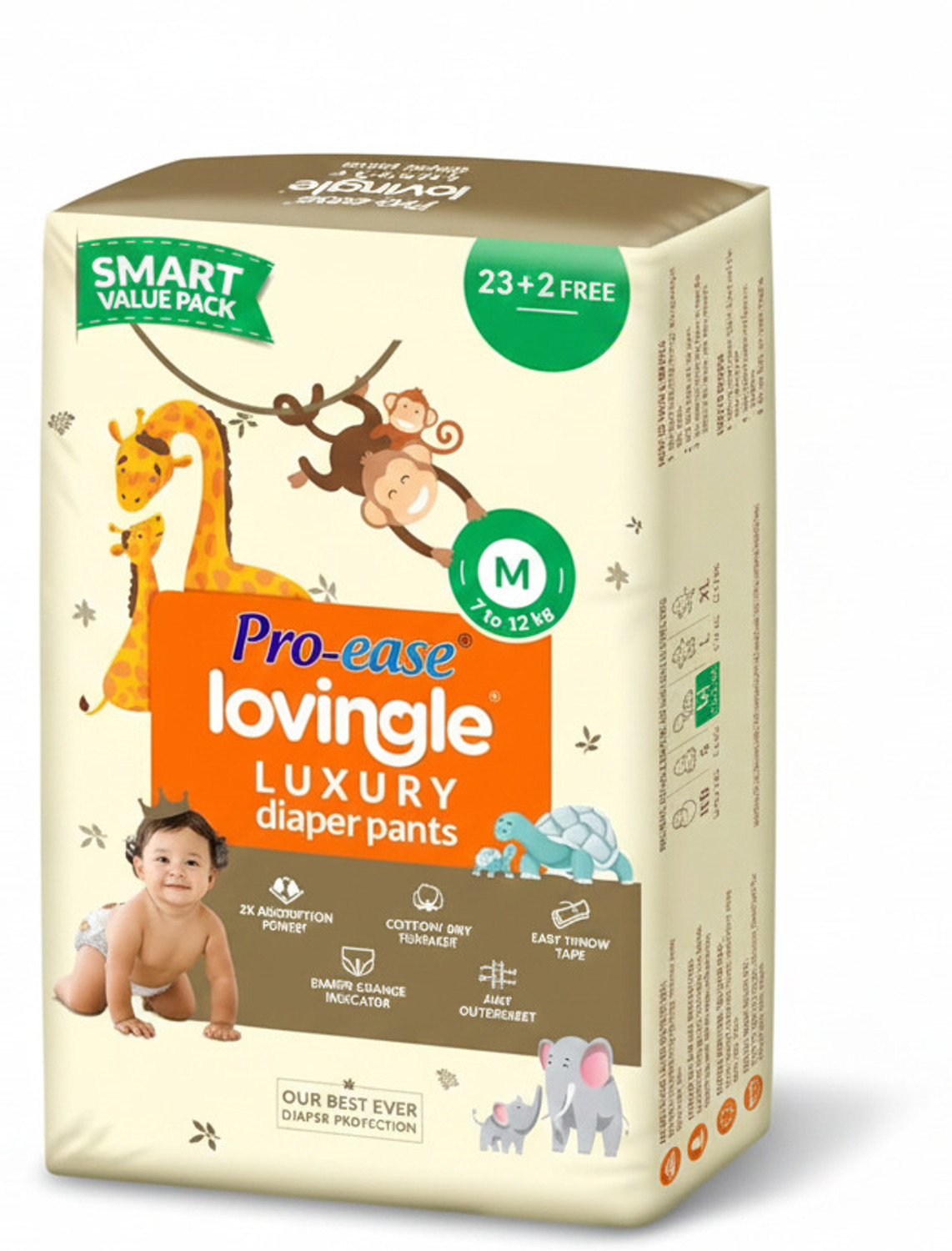 Image of Pro-ease Lovingle Premium Baby Diaper Pants | Medium Size | 25 Count Pant Diapers - M